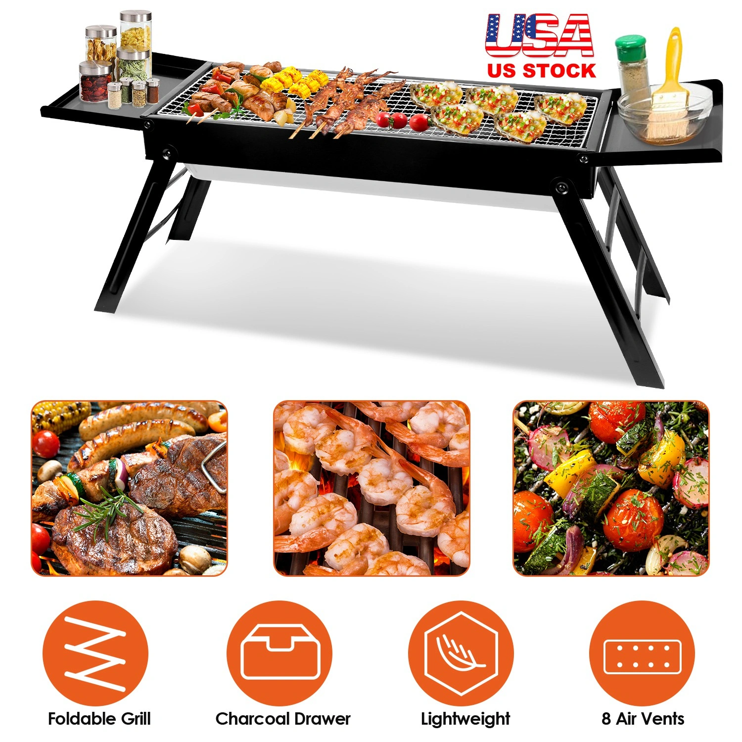 Portable BBQ Griddle, Foldable Kabob Barbecue for Outdoor Hibachi BBQ Lamb Skewer Camping Barbecue Grill in Garden Backyard Party Picnic Travel(No shipments on weekends)