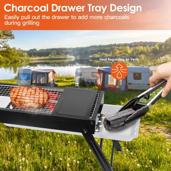 Portable BBQ Griddle, Foldable Kabob Barbecue for Outdoor Hibachi BBQ Lamb Skewer Camping Barbecue Grill in Garden Backyard Party Picnic Travel(No shipments on weekends) view 5