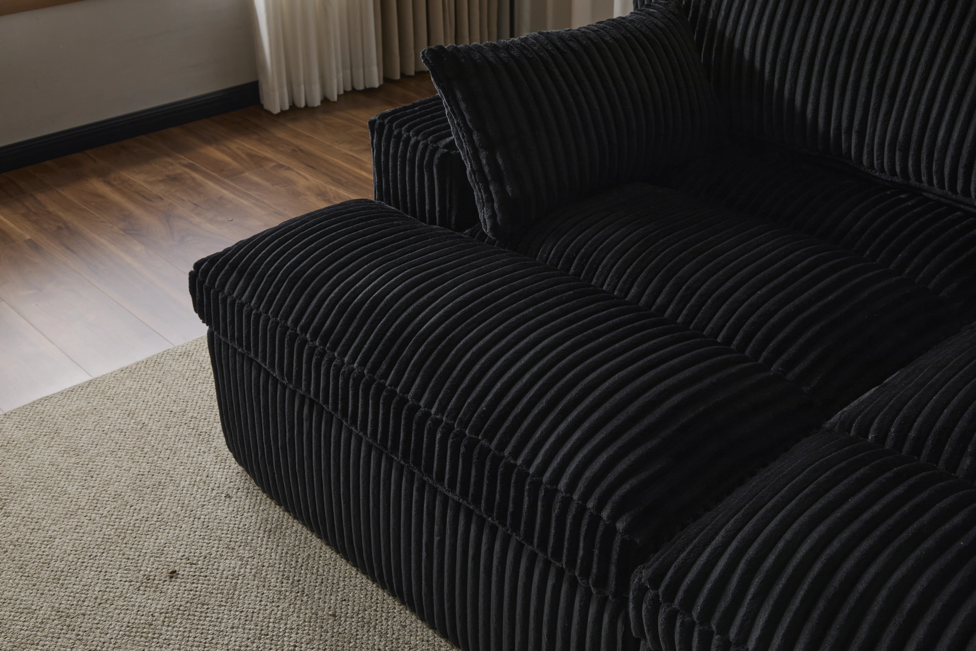 Double Chaise Lounge Chair Indoor, Oversized Upholstered Sleeper Cloud Couch, Deep Seat Luxury Sofa Bed, Sectional Chaise Loveseat, Corduroy Reading Chair for Living Room, Black, No Assembly view 12