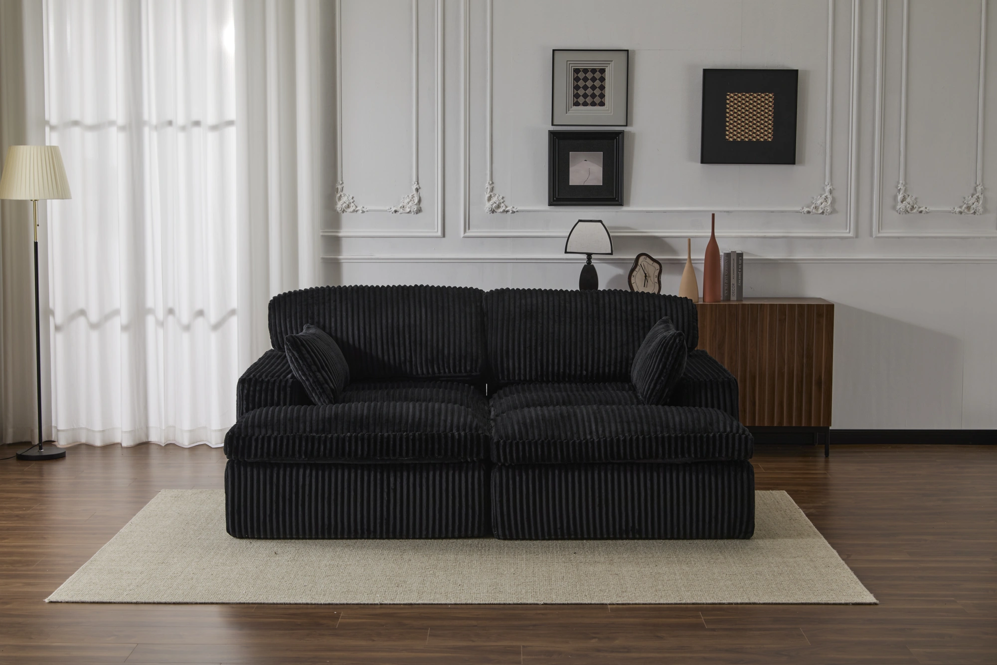 Double Chaise Lounge Chair Indoor, Oversized Upholstered Sleeper Cloud Couch, Deep Seat Luxury Sofa Bed, Sectional Chaise Loveseat, Corduroy Reading Chair for Living Room, Black, No Assembly view 16
