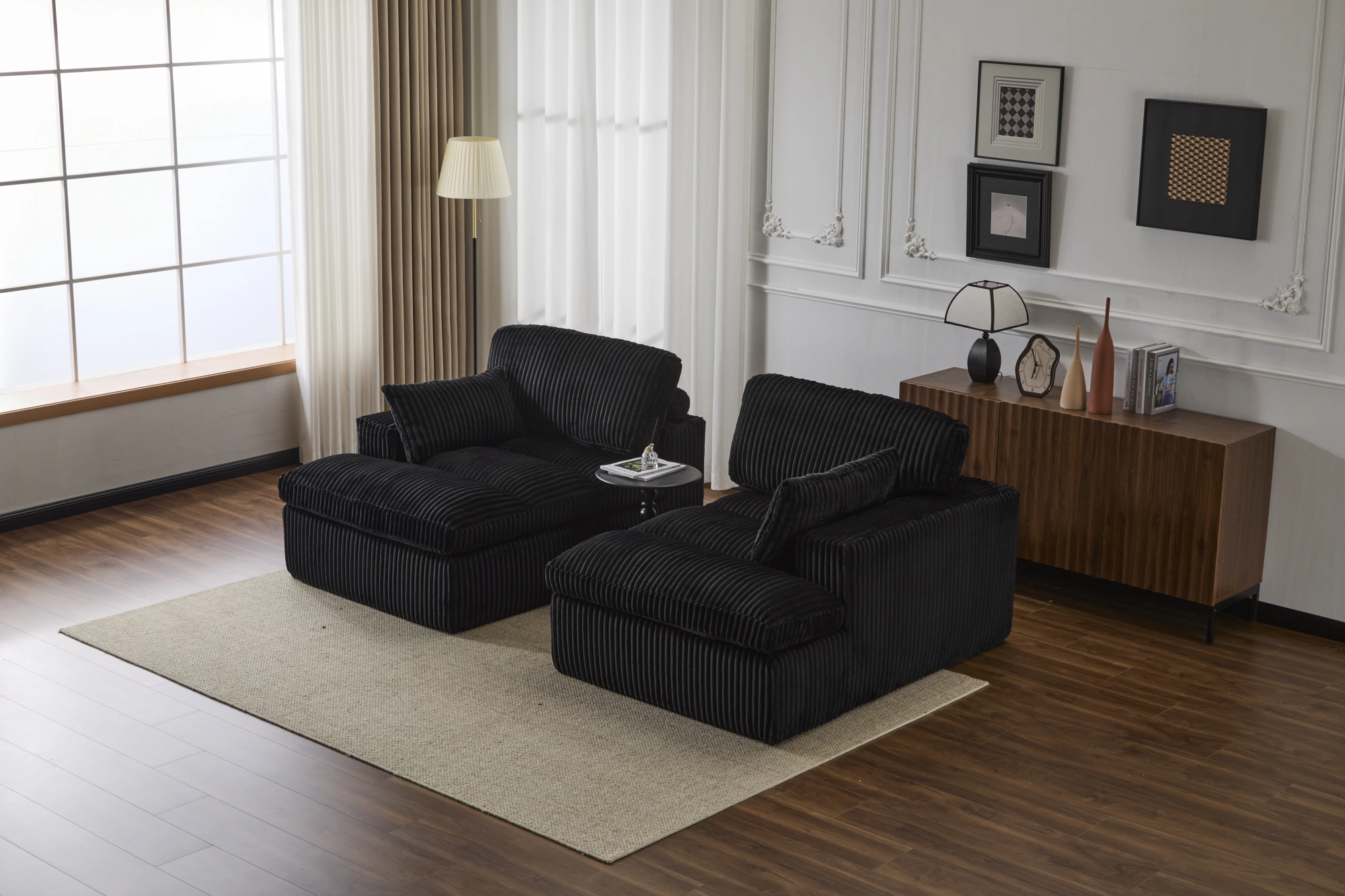 Double Chaise Lounge Chair Indoor, Oversized Upholstered Sleeper Cloud Couch, Deep Seat Luxury Sofa Bed, Sectional Chaise Loveseat, Corduroy Reading Chair for Living Room, Black, No Assembly view 17