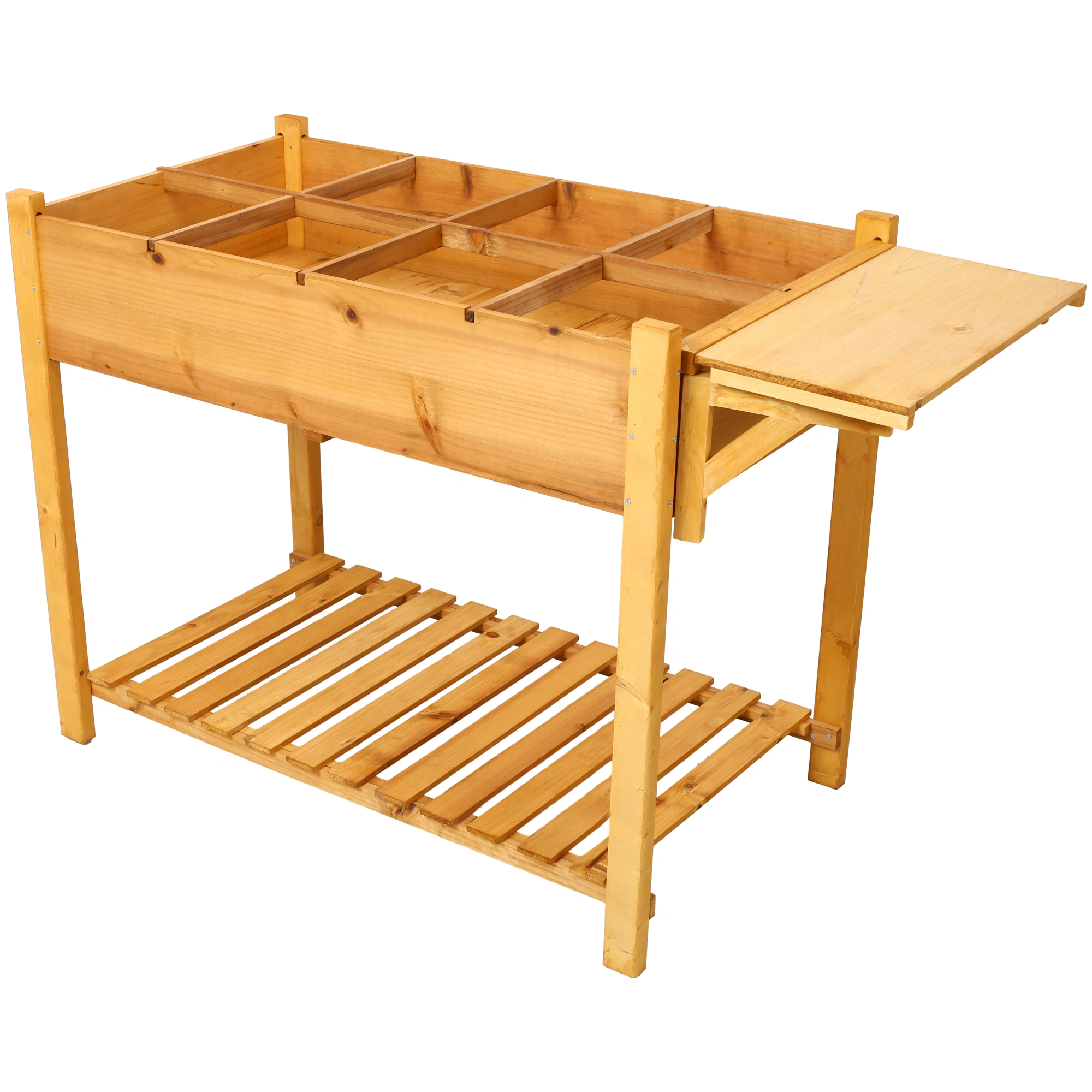 8 Pockets Horticulture Raised Garden Bed Elevated Wood Planter Box Stand with Foldable Side Table and Storage Shelf for Herb/Vegetables/Flowers view 10