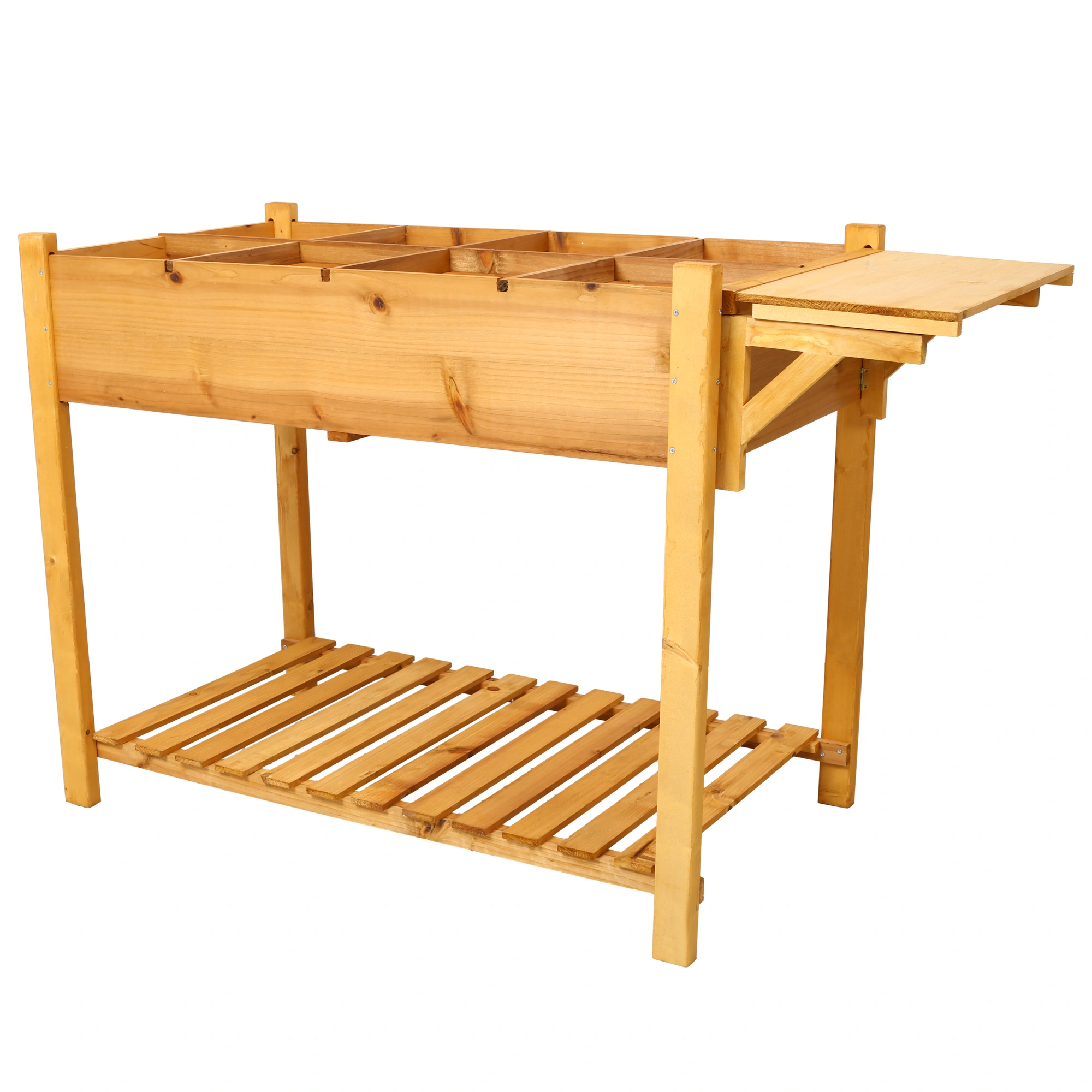 8 Pockets Horticulture Raised Garden Bed Elevated Wood Planter Box Stand with Foldable Side Table and Storage Shelf for Herb/Vegetables/Flowers view 11