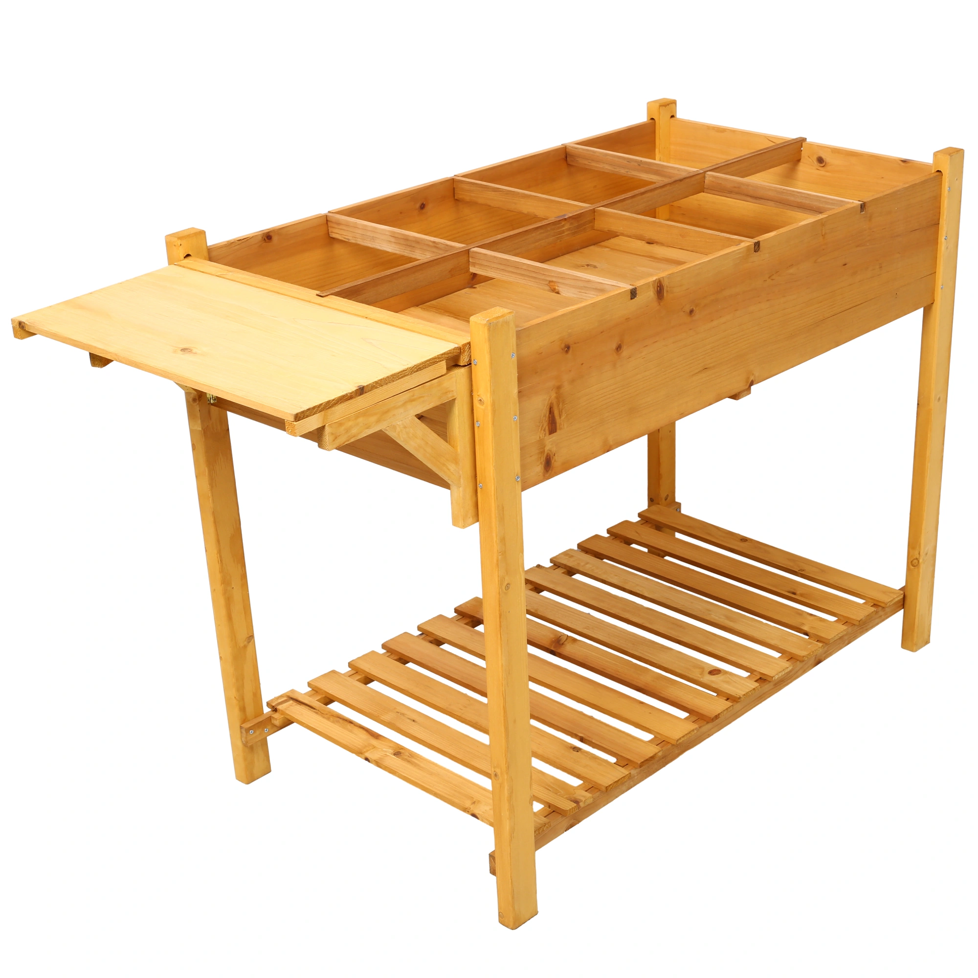 8 Pockets Horticulture Raised Garden Bed Elevated Wood Planter Box Stand with Foldable Side Table and Storage Shelf for Herb/Vegetables/Flowers view 2
