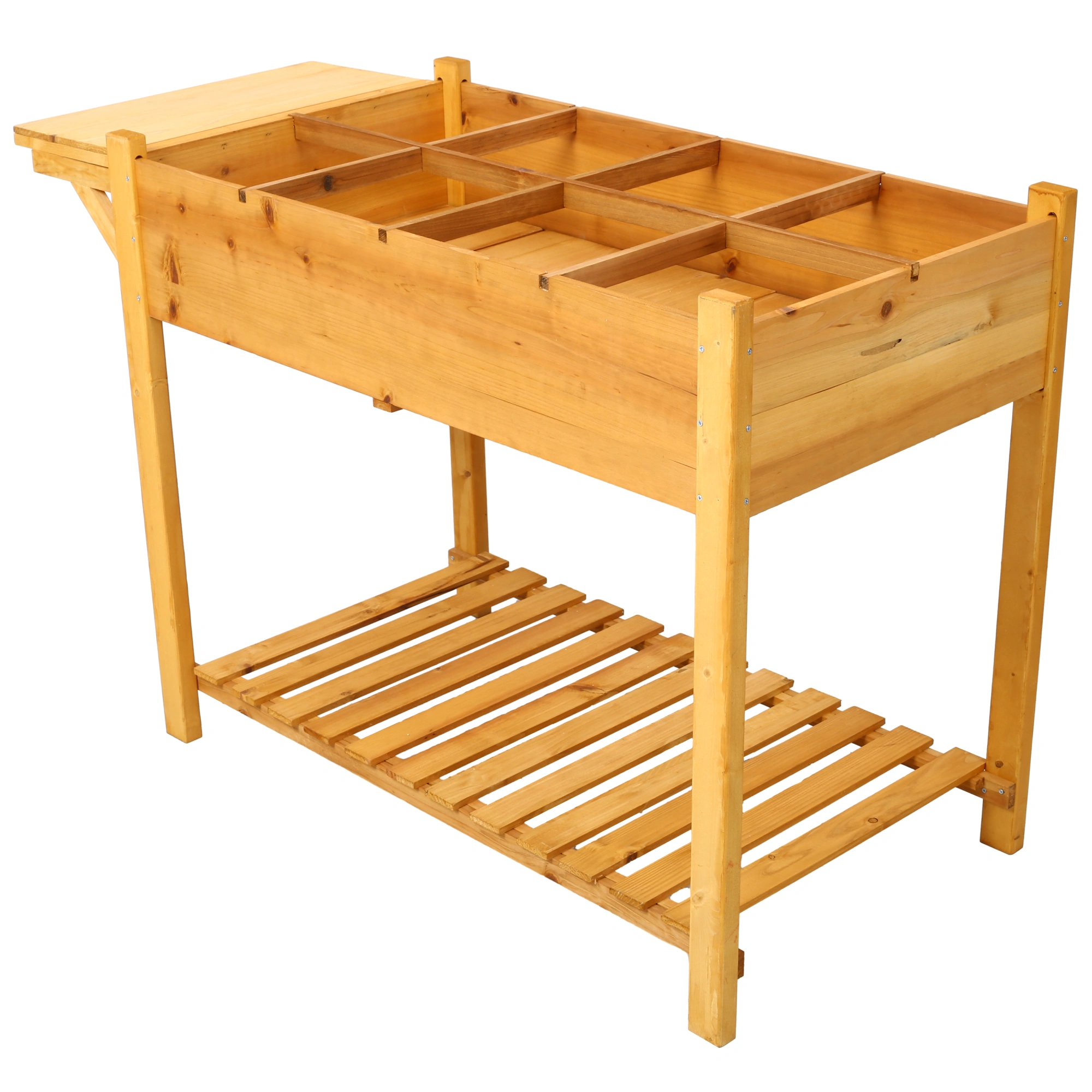 8 Pockets Horticulture Raised Garden Bed Elevated Wood Planter Box Stand with Foldable Side Table and Storage Shelf for Herb/Vegetables/Flowers view 3