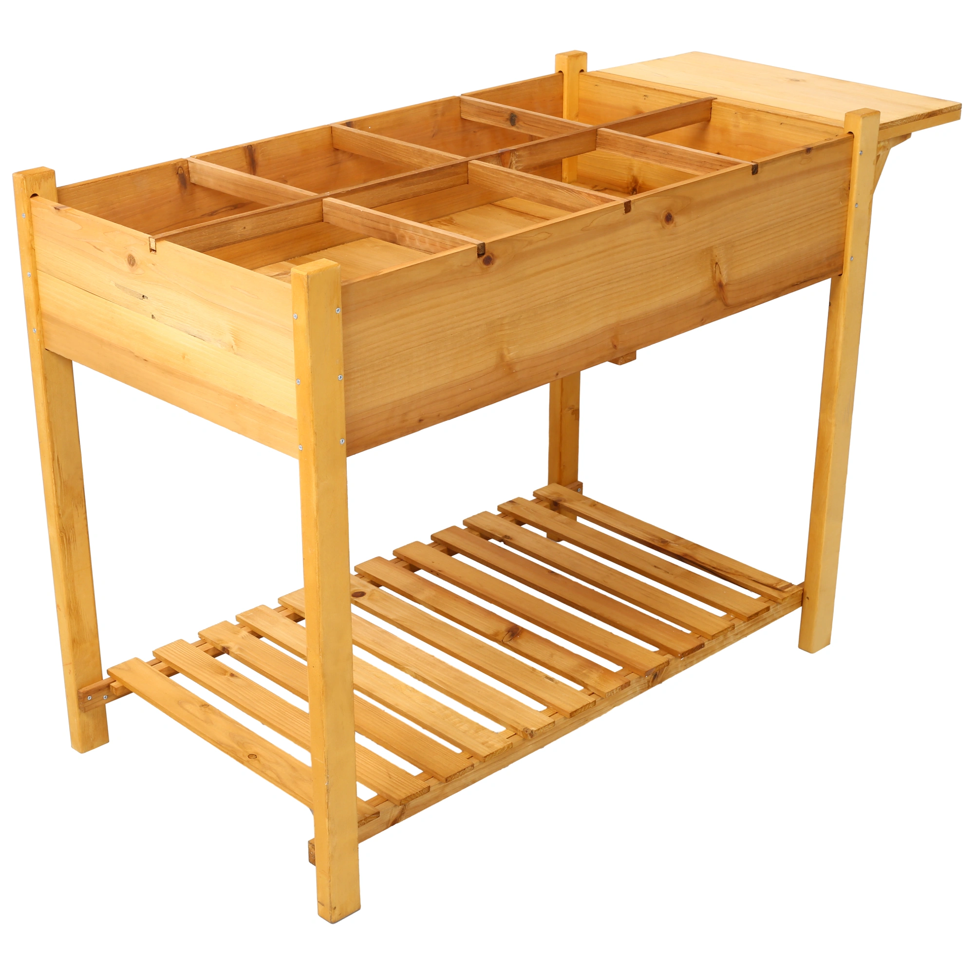 8 Pockets Horticulture Raised Garden Bed Elevated Wood Planter Box Stand with Foldable Side Table and Storage Shelf for Herb/Vegetables/Flowers view 4