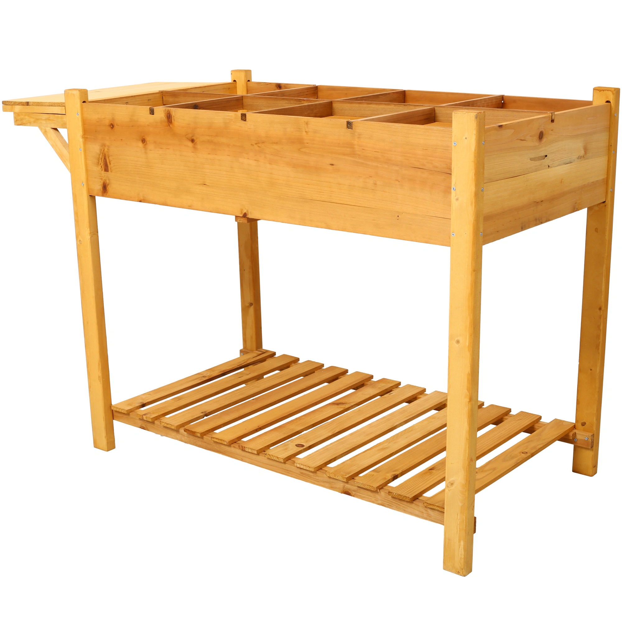 8 Pockets Horticulture Raised Garden Bed Elevated Wood Planter Box Stand with Foldable Side Table and Storage Shelf for Herb/Vegetables/Flowers view 9