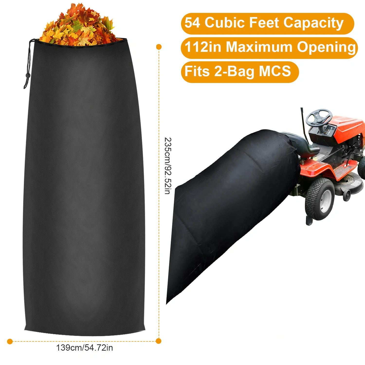 2 Pack 54 Cu Ft Lawn Tractor Leaf Bags - 112" Opening Heavy Duty Leaf Collection Bags for 2-Bag Ride-On Mower Material Collection Systems view 8