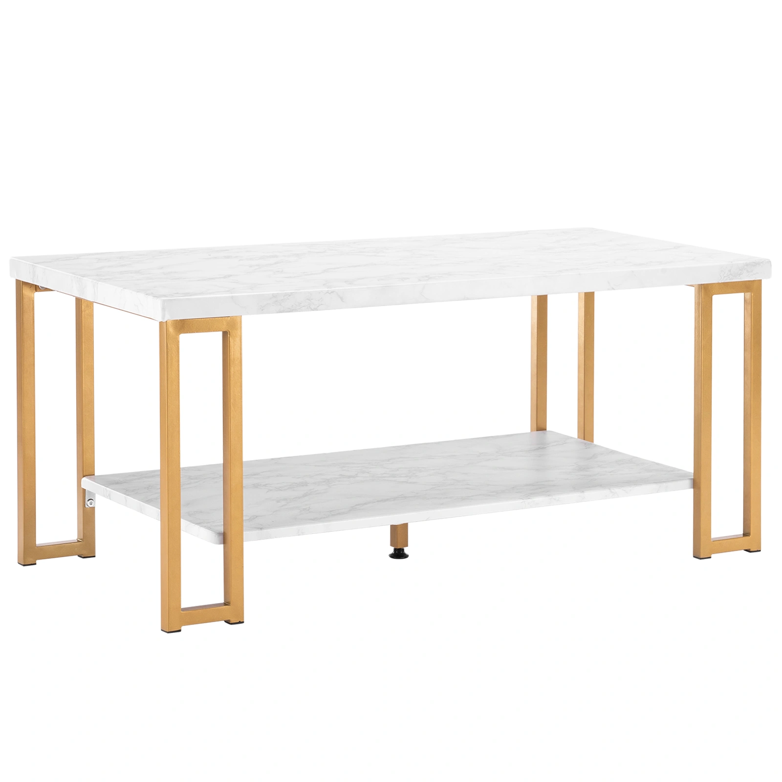Rectangular Coffee Table 106x50x48cm, Golden Iron Frame Double-Layer with Marble Top, PVC Base for Living Room view 3