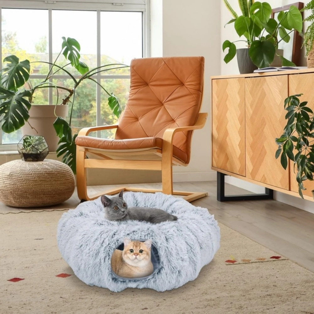 Cat Tunnel Bed Nest Interactive Toy for Small Medium Large Cats, Exercise Play Gray view 2