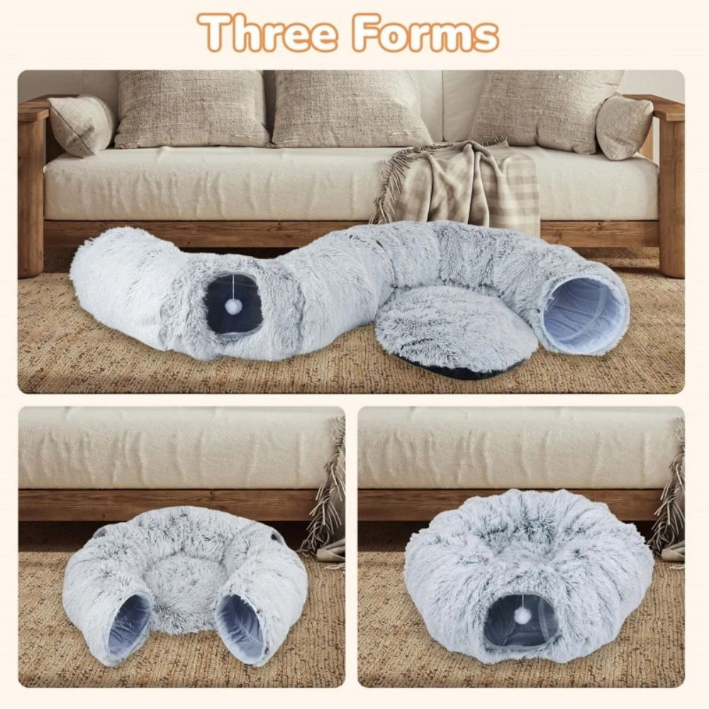Cat Tunnel Bed Nest Interactive Toy for Small Medium Large Cats, Exercise Play Gray view 3