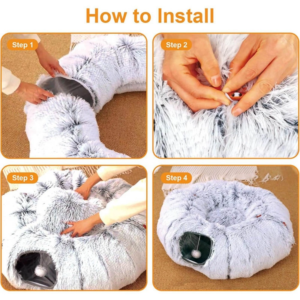 Cat Tunnel Bed Nest Interactive Toy for Small Medium Large Cats, Exercise Play Gray view 4