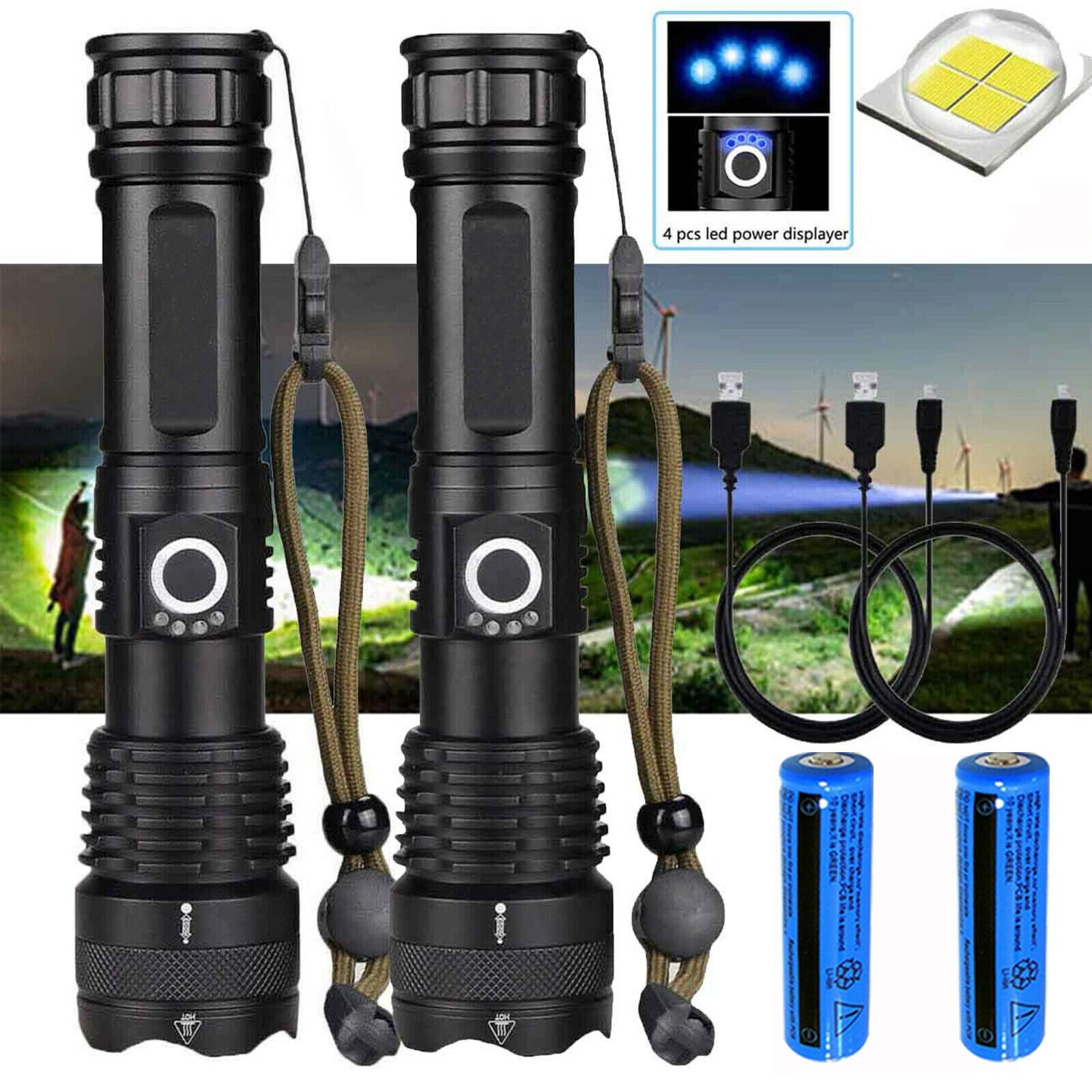LED Flashlight 5 Modes, USB Rechargeable Tactical Flashlight for Camping Hiking Outdoor
