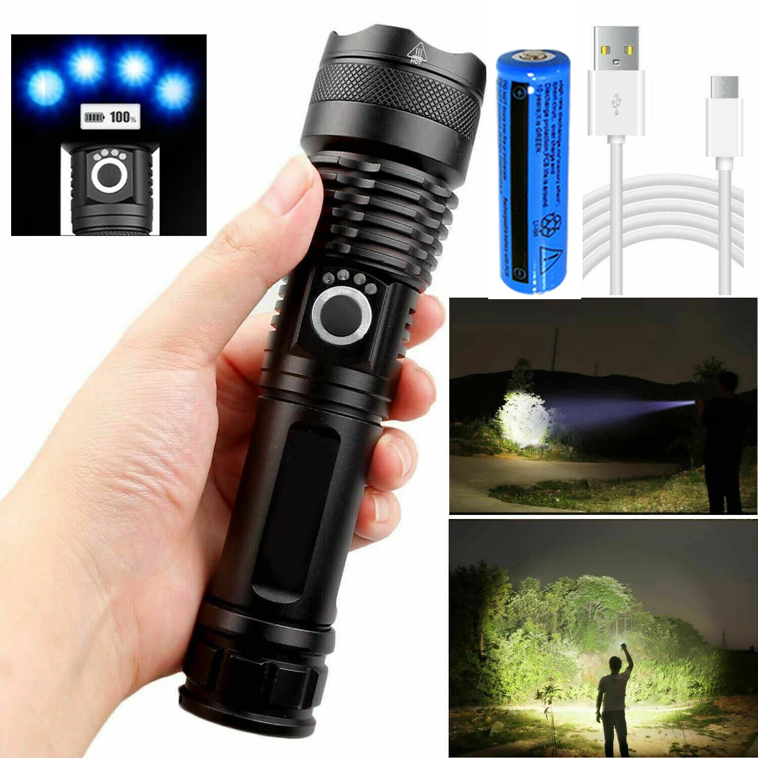 LED Flashlight 5 Modes, USB Rechargeable Tactical Flashlight for Camping Hiking Outdoor view 4