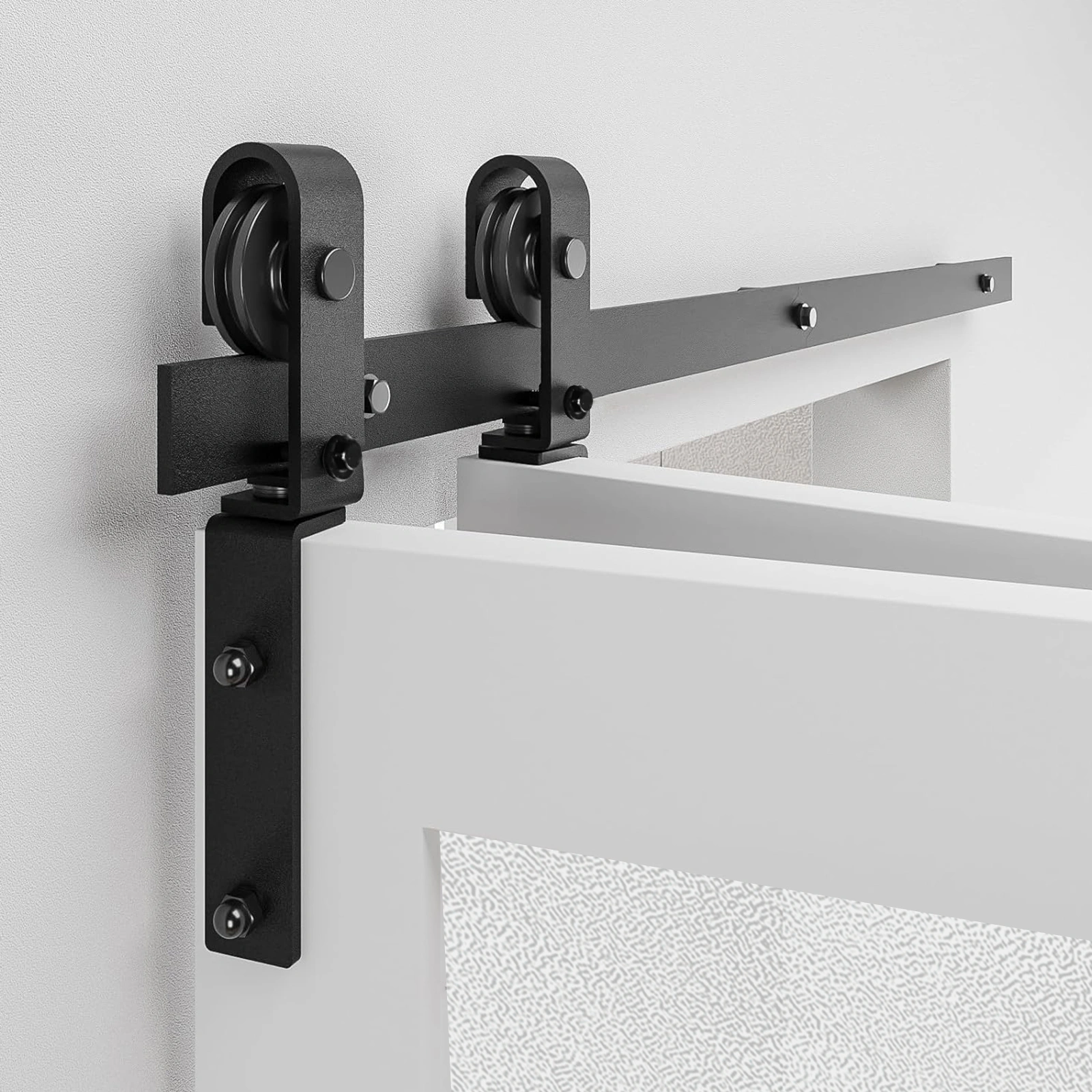 60" Bi-Folding Sliding Barn Door Hardware Kit for 2 Doors,Smoothly&Quietly,Black Track J Shape Roller-[Doors not Included] view 5