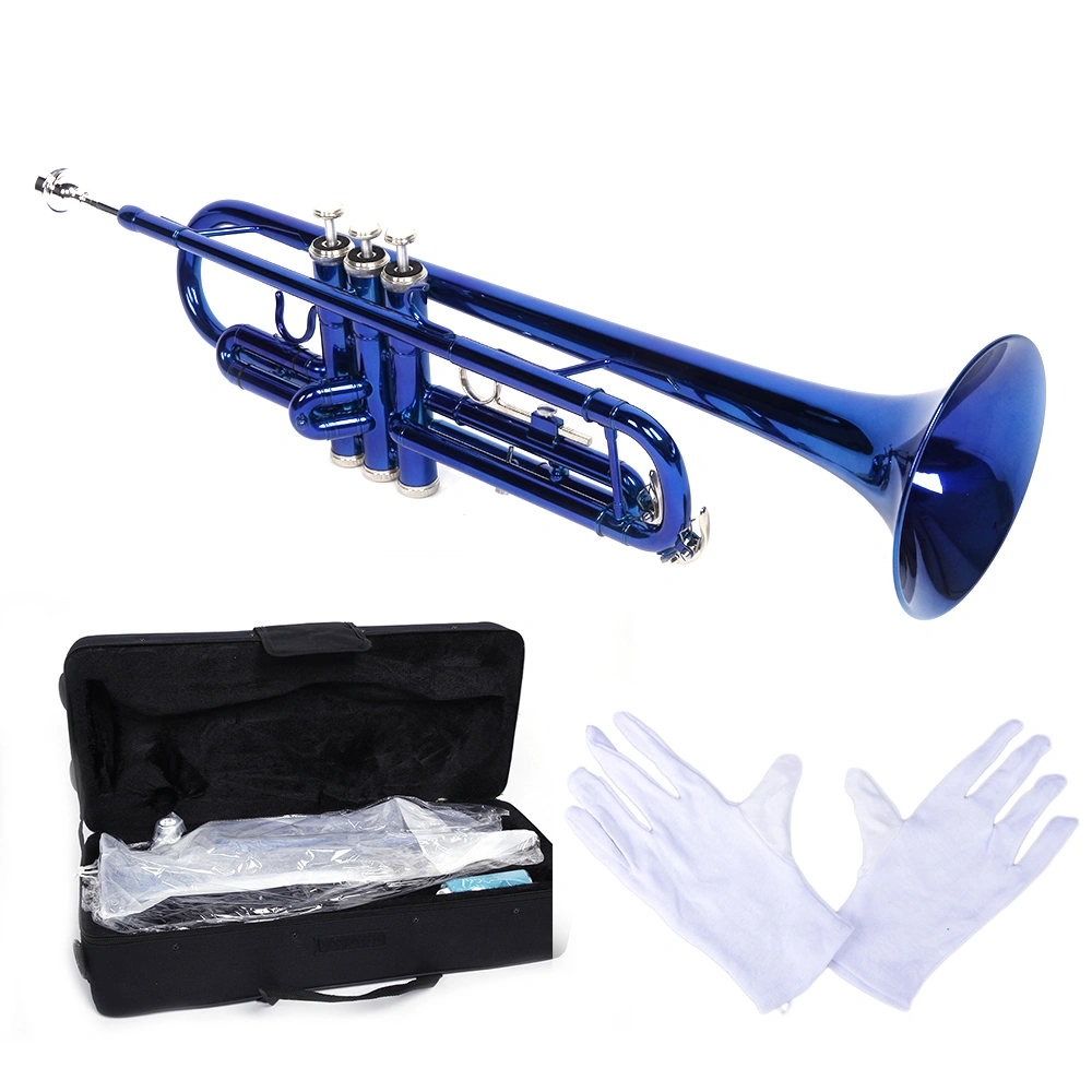 Brass Bb Trumpet Novelty Gloves Set, Blue B Flat Trumpet Shaped Fashion Gloves Accessory view 2