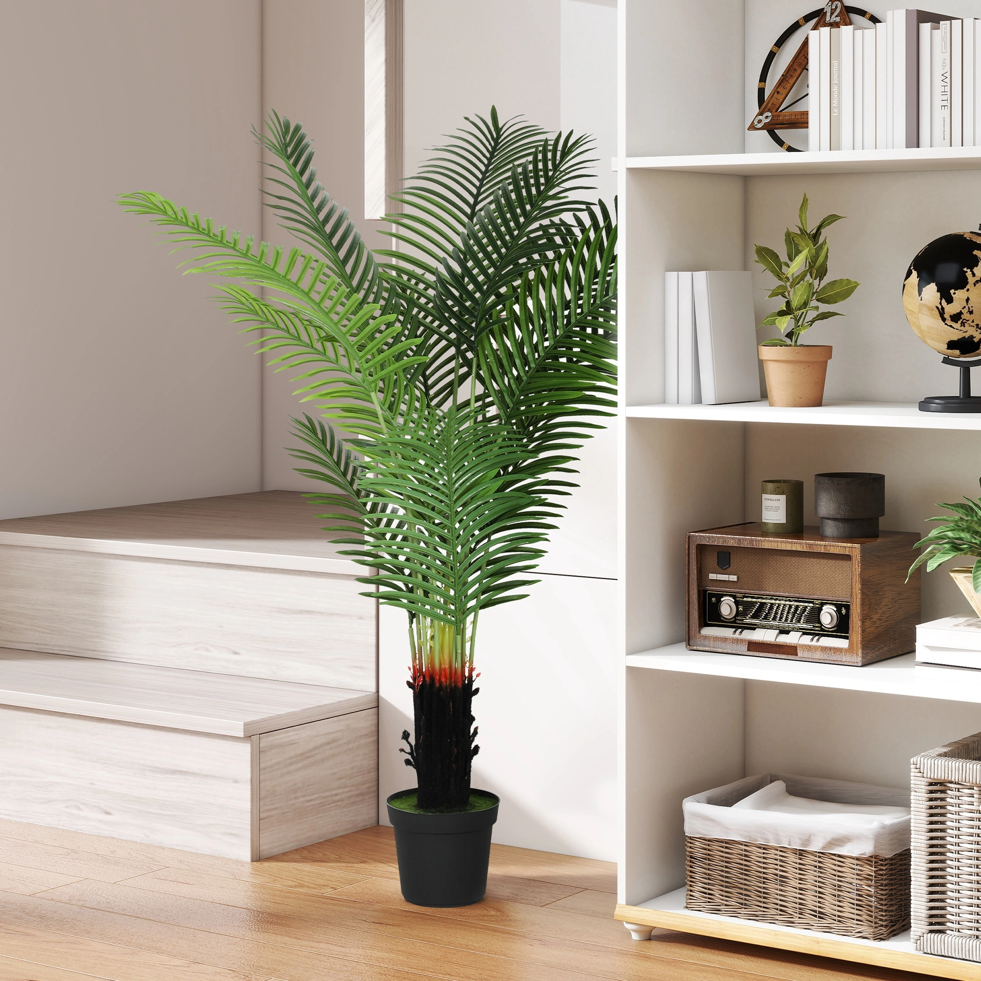 Artificial Areca Palm Tree 6ft - Faux Indoor Outdoor Planter Plant with Decorative Pot for Home Garden