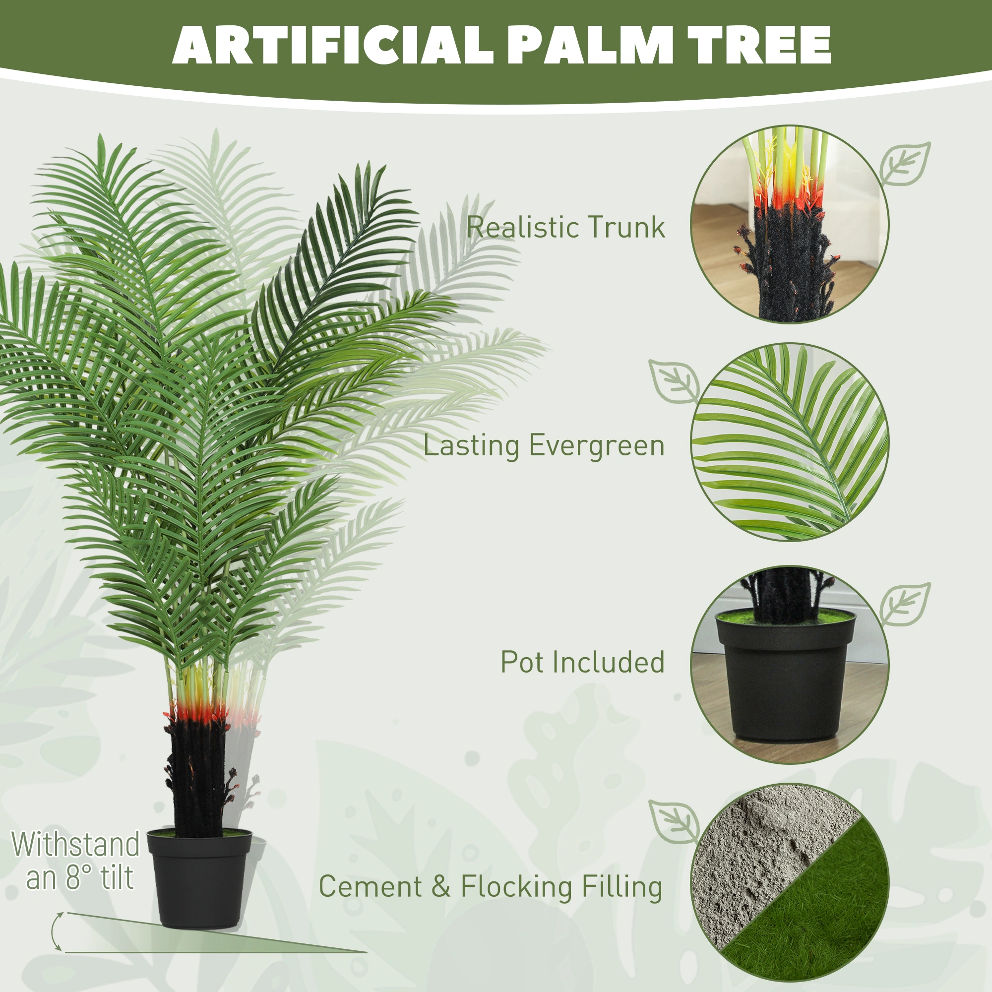 Artificial Areca Palm Tree 6ft - Faux Indoor Outdoor Planter Plant with Decorative Pot for Home Garden view 4