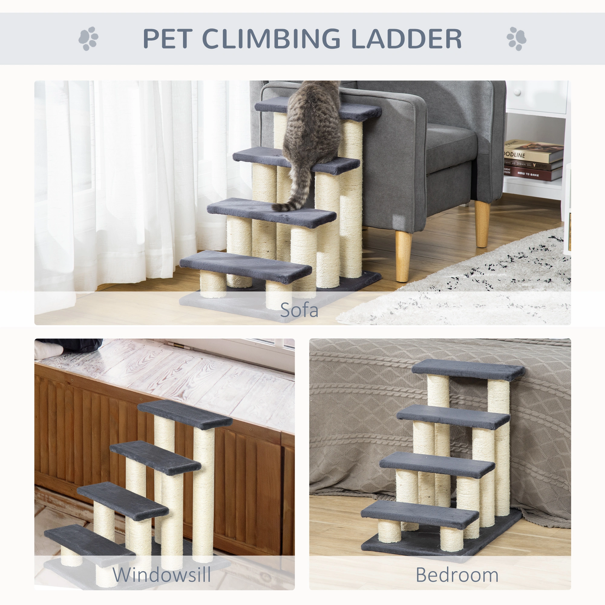 4-Step Cat Tree Condo with Sisal Scratching Post - Multi-Level Platform Cat Tower for Climbing, perching, and Accessing High Beds view 3