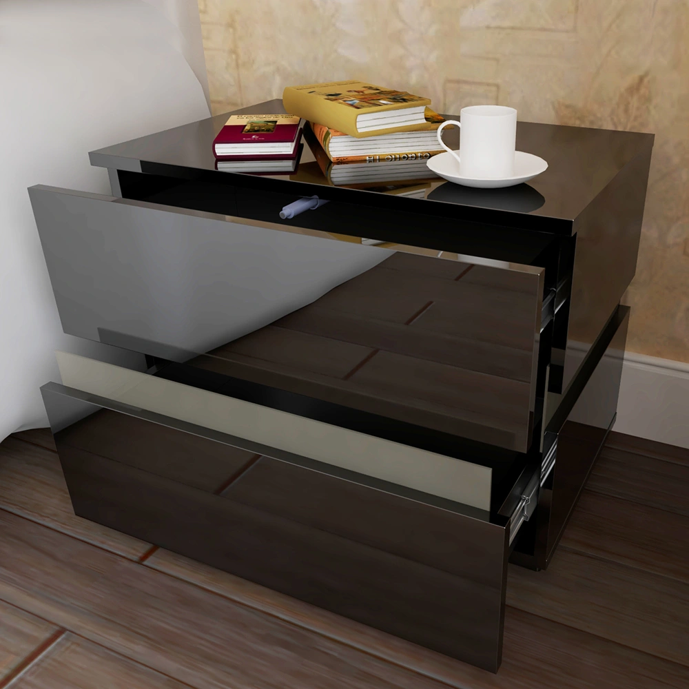RGB LED Double-Sided Bedside Table - Black Nightstand with Open Cabinet Storage & Color-Changing Lights view 3
