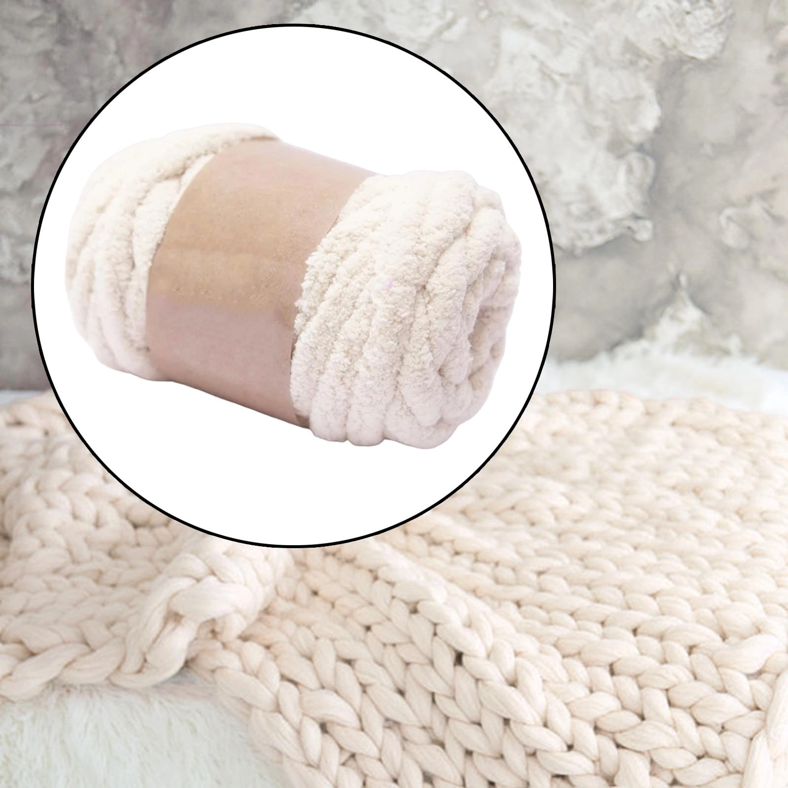 Thick Chunky Knitting Yarn for DIY Rug Making Weaving - Beige White Soft Hand Knit Weight Yarn for Throw Crafts