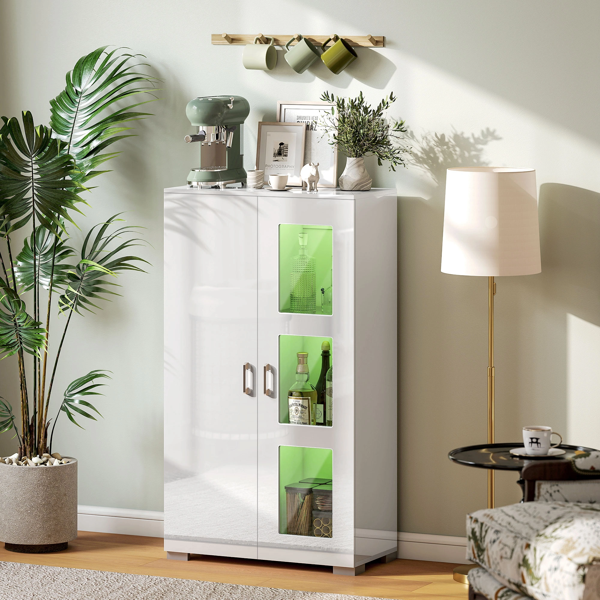 Glass Display Cabinet with LED Lights, Curio Cabinet Showpiece Storage Shelf for Living Room, Bedroom Decoration