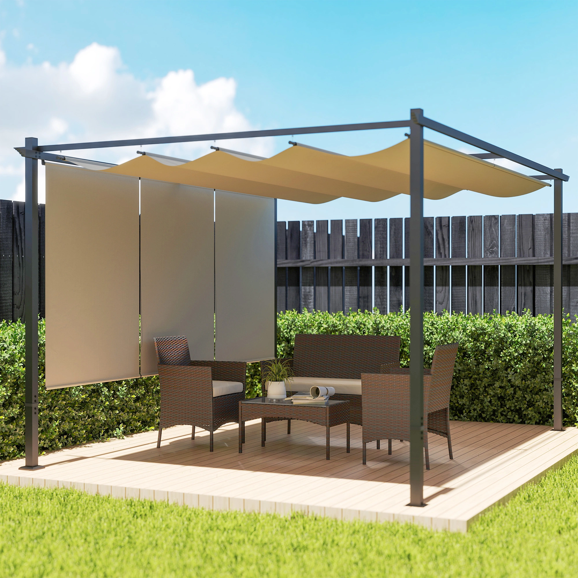 Heavy Duty 10x10 ft Patio Gazebo, Steel Frame Pergola Gazebo with Mesh Walls & Rooted Canopy, Outdoor Garden Shade Cover, Easy Assembly, Gray
