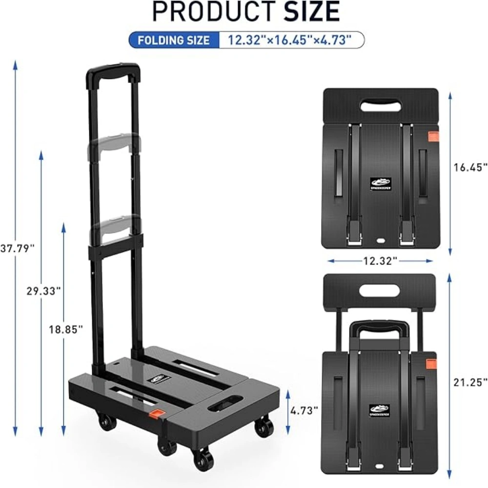 SPACEKEEPER Folding Hand Trolley 227KG Heavy Duty Platform Cart 6 Wheels 2 Elastic Ropes Orange for Luggage Travel Car Shopping Moving Office view 2