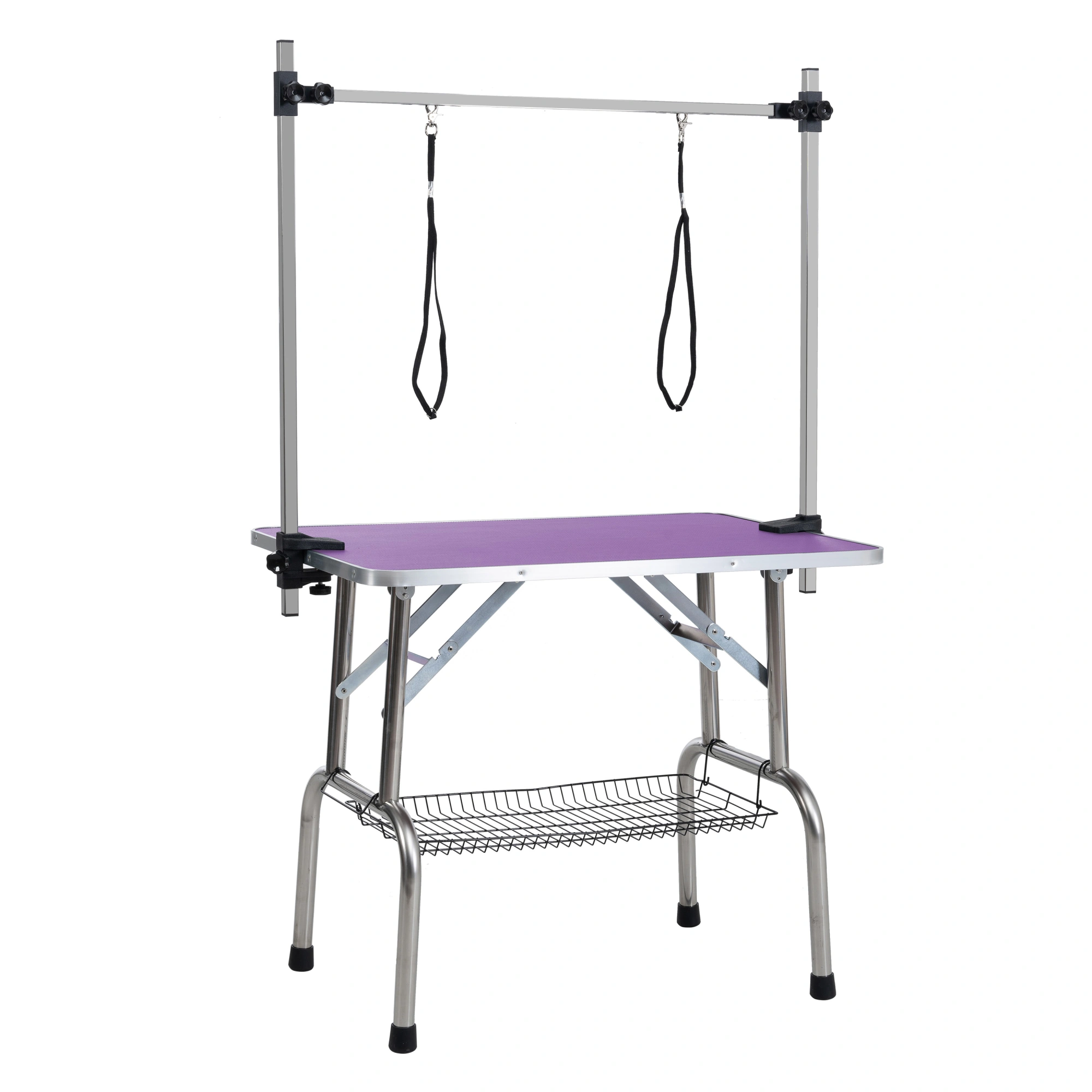 36" Folding Dog Pet Grooming Table Stainless Steel Frame Rubber Mat on Board with Adjustable Arm and Clamps pet dog Cat Grooming Table (PURPLE COLOR) view 7