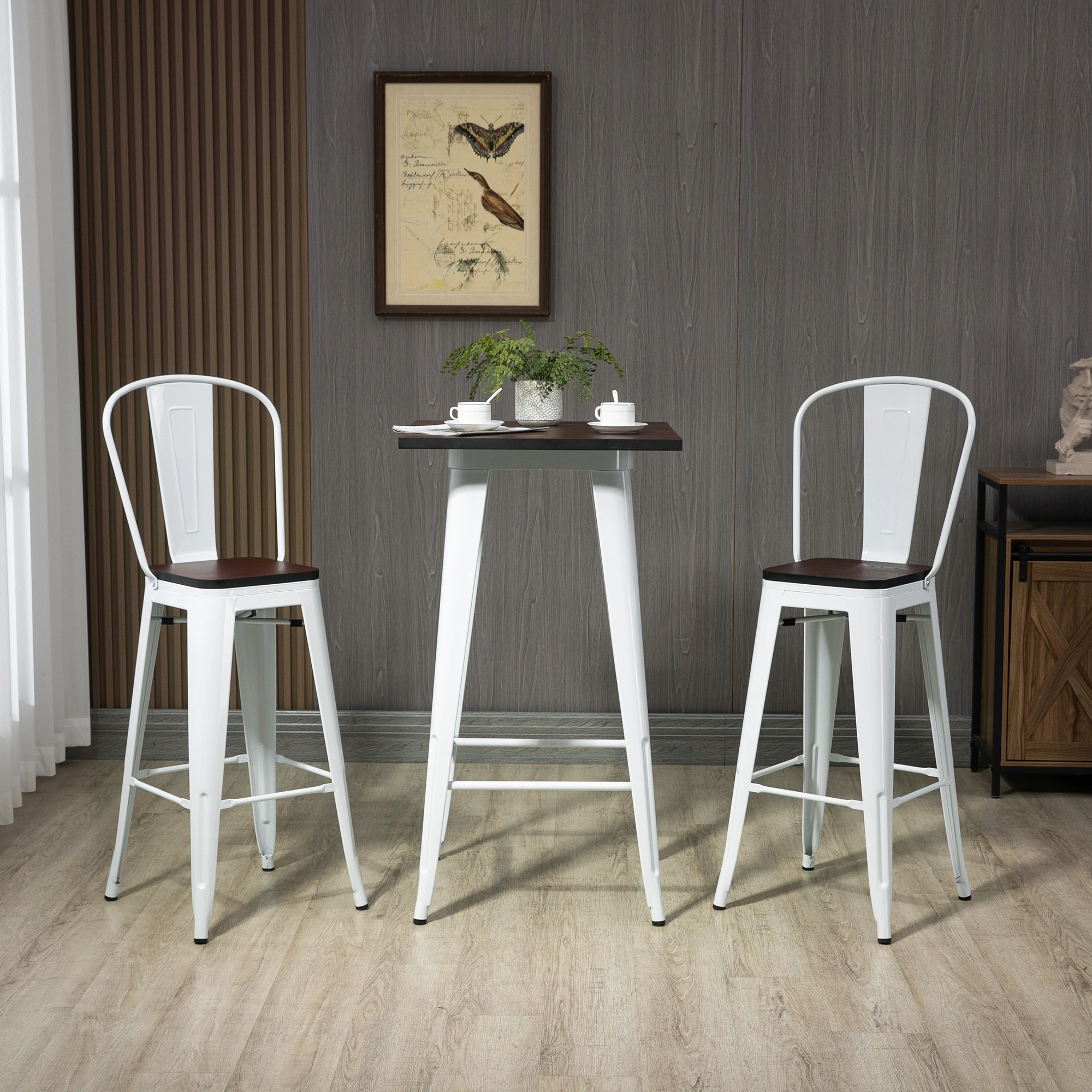 Modern Pub Table and Chair Set 36" Counter Height Dining Table with 2 Stools, Metal Frame Faux Leather Seat, Black view 6