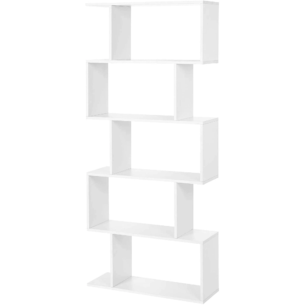 Modern 5-Tier Bookcase, S-Shaped Z-Style Wooden Bookshelf, Multifunctional Storage Display Shelf for Living Room, Home Office, Bedroom