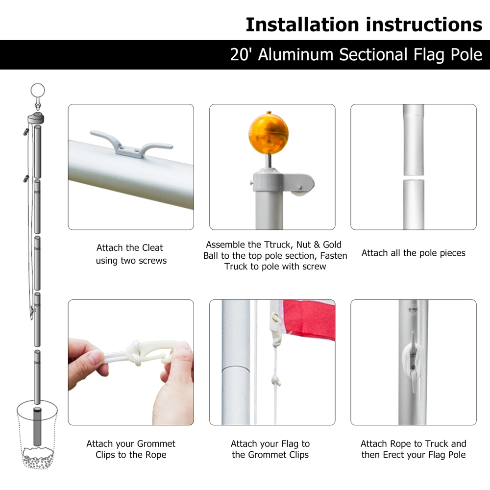 5.1*5.1*750cm Aluminum Alloy Splicing Flagpole Adjustable And Retractable Courtyard Outdoor Flagpole view 3