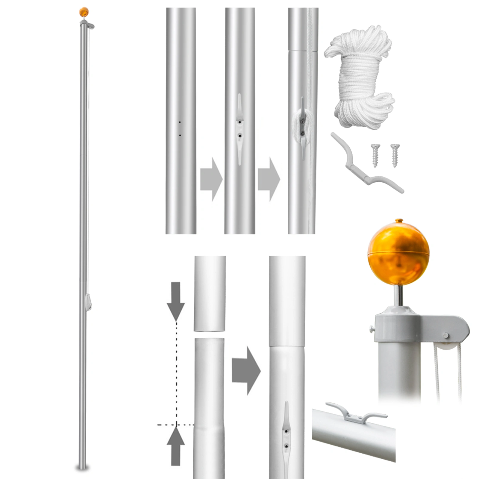 5.1*5.1*750cm Aluminum Alloy Splicing Flagpole Adjustable And Retractable Courtyard Outdoor Flagpole view 5