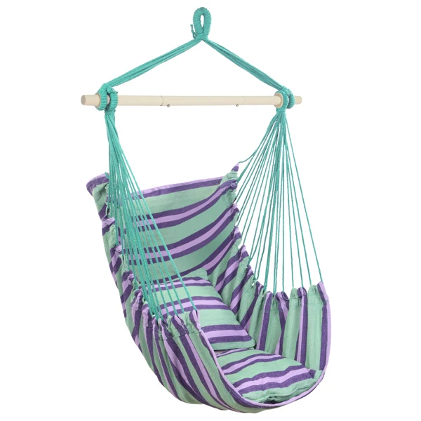 Distinctive Cotton Canvas Hanging Rope Chair with Pillows Green view 3