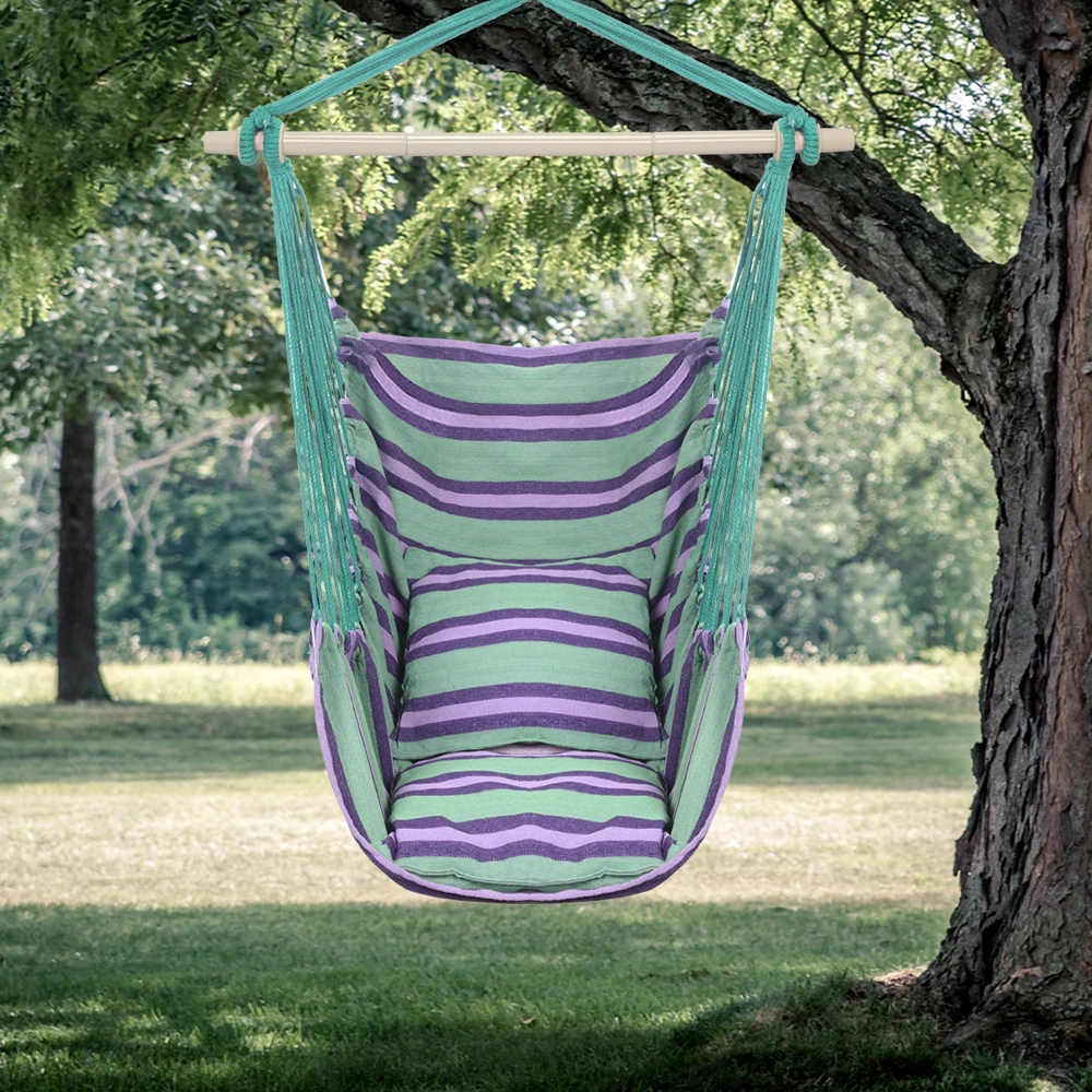 Distinctive Cotton Canvas Hanging Rope Chair with Pillows Green view 16