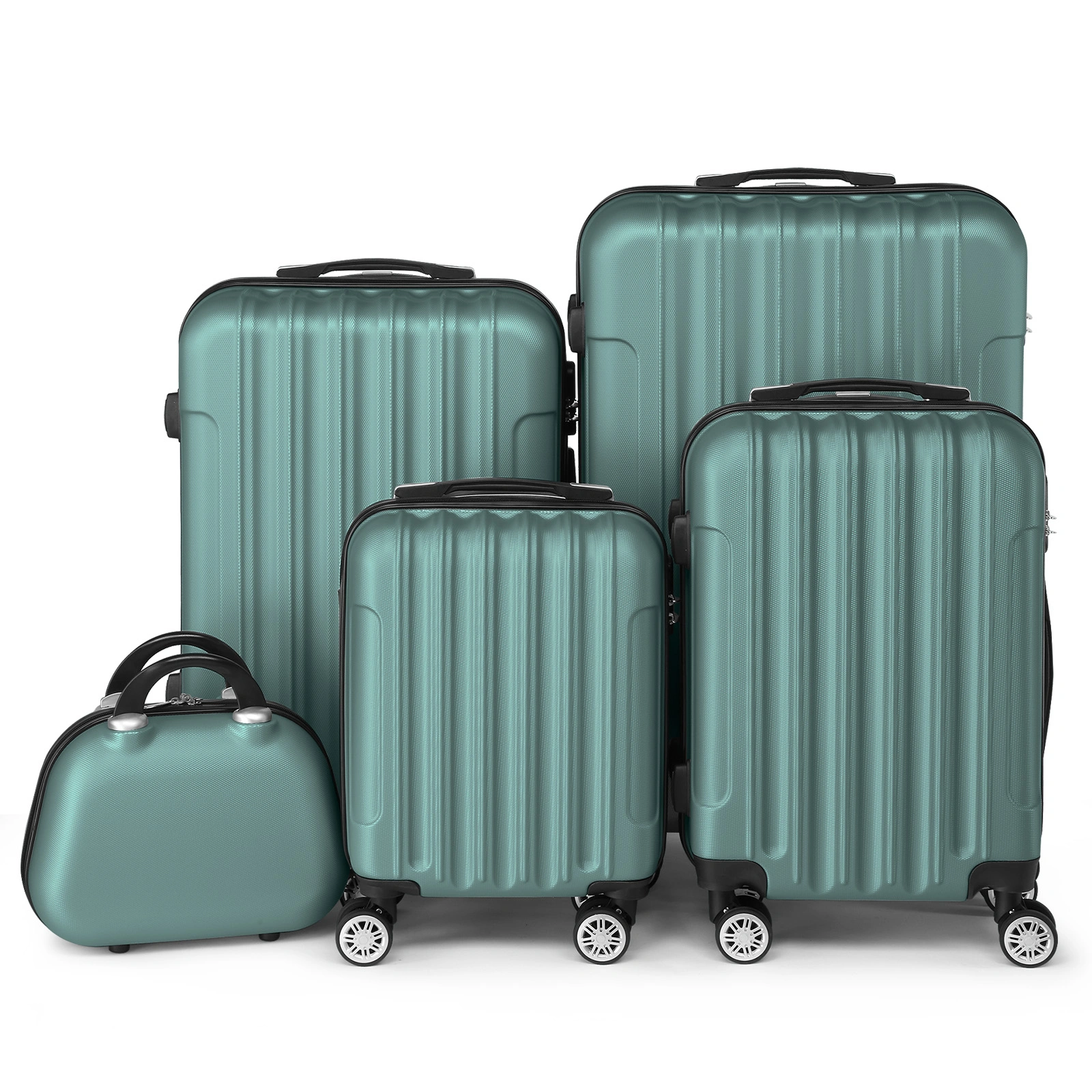 ABS Luggage Set 5 Piece Vertical Stripe 16 20 24 28 Inch with 12in Handbag Steel Telescopic Handle Turquoise view 2