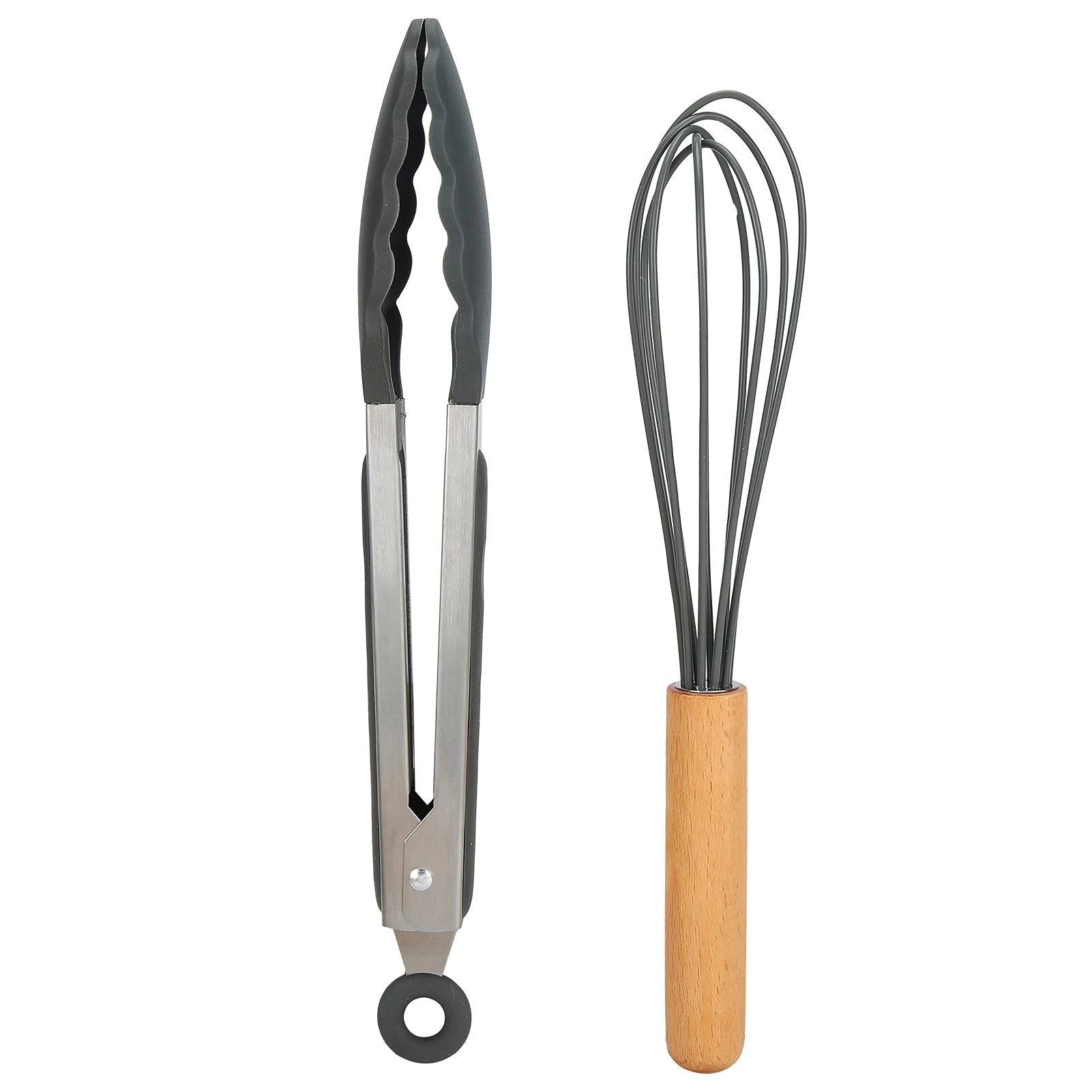 12 Piece Silicone Kitchen Utensils - Non-Stick Cooking Tools with Wooden Handles, Heat Resistant to 480°F, Gray view 2