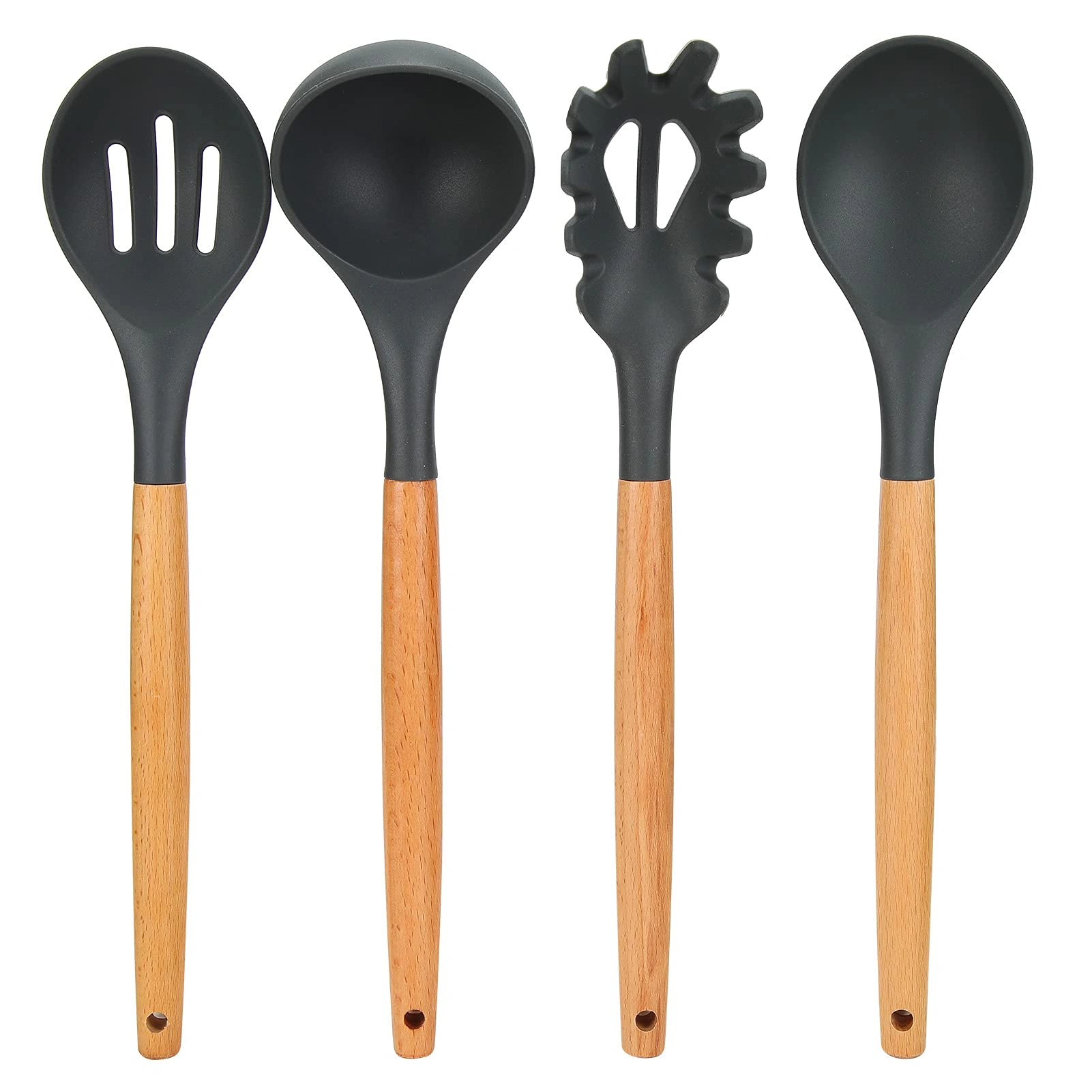 12 Piece Silicone Kitchen Utensils - Non-Stick Cooking Tools with Wooden Handles, Heat Resistant to 480°F, Gray view 4