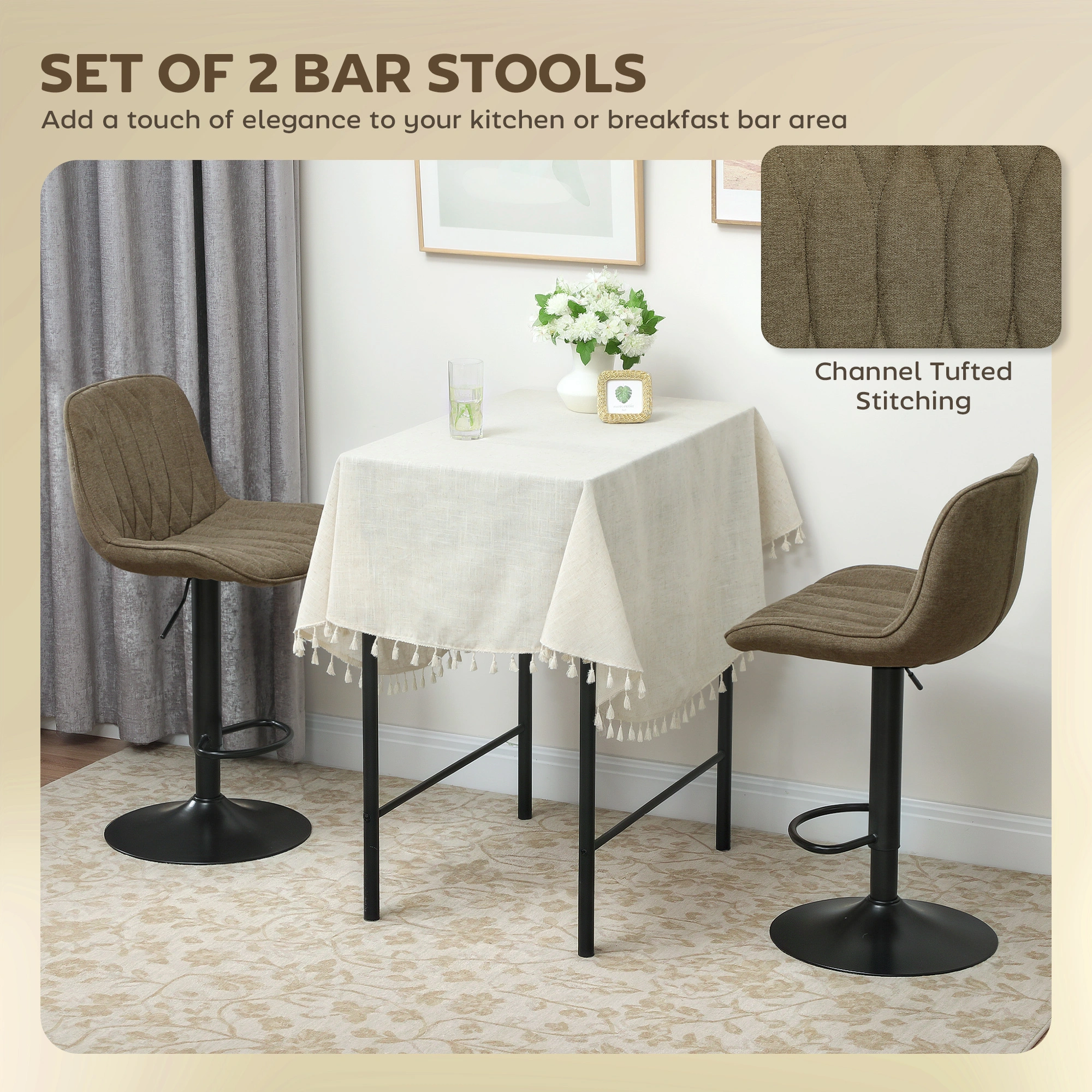 Adjustable Height Bar Stool, Modern Swivel Counter Stool with Padded Seat, 26-32 Inch Backless Barstools for Kitchen Island Dining Room view 4