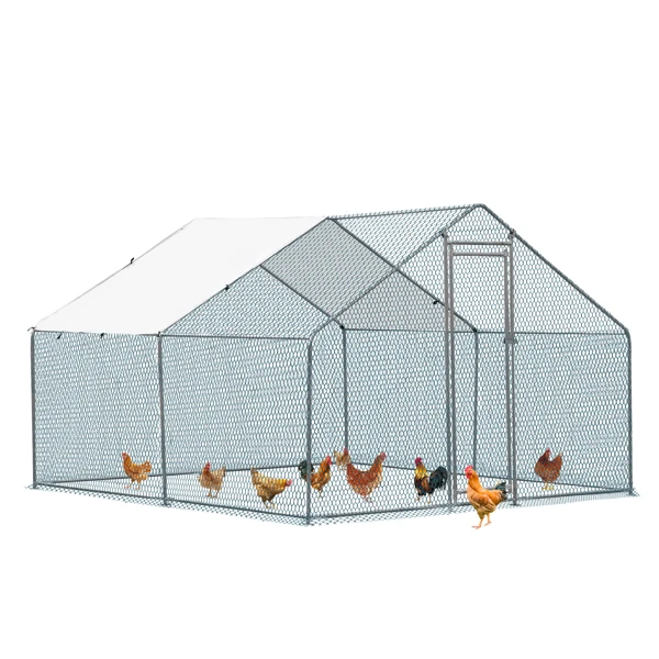 10 x 10 ft Large Metal Chicken Coop, Walk-in Poultry Cage Chicken Hen Run House with Waterproof Cover, Rabbits Cats Dogs Farm Pen for Outdoor Backyard Farm Garden(SAME AS09877689) view 3