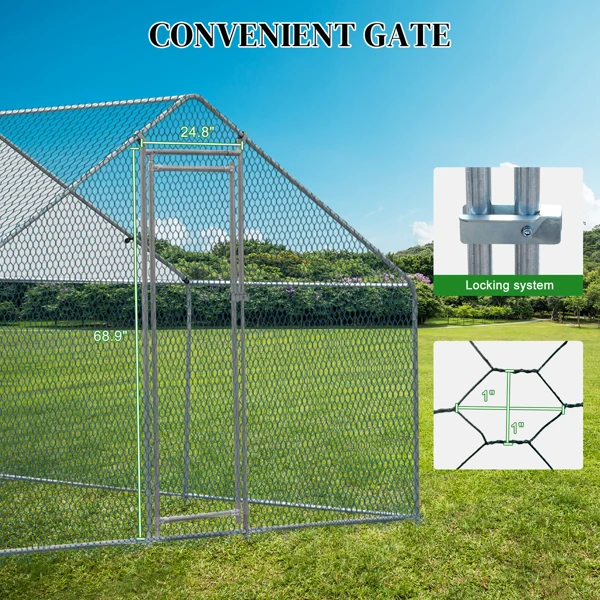 10 x 10 ft Large Metal Chicken Coop, Walk-in Poultry Cage Chicken Hen Run House with Waterproof Cover, Rabbits Cats Dogs Farm Pen for Outdoor Backyard Farm Garden(SAME AS09877689) view 5