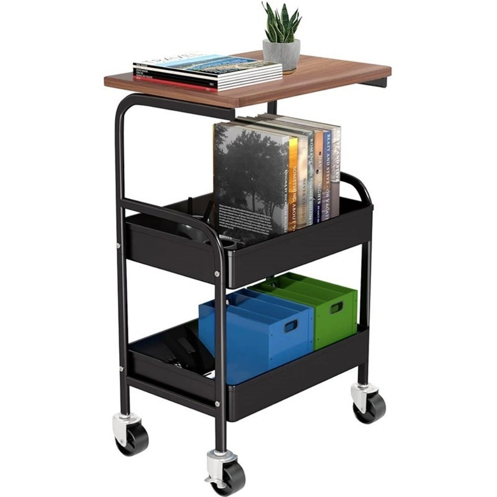 3 Tier Rolling Utility Cart 30" with Wooden Tabletop, Lightweight Storage Organizer with Lockable Wheels for Kitchen Office Bedroom view 3