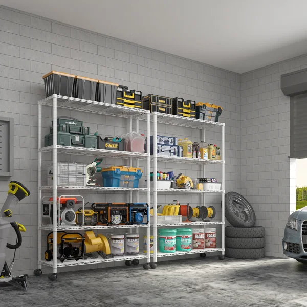 5-Layer Adjustable Shelf Iron Shelving Unit with 1.5" Nylon Wheels for Home Use 35.43*13.78*64.96in White view 6