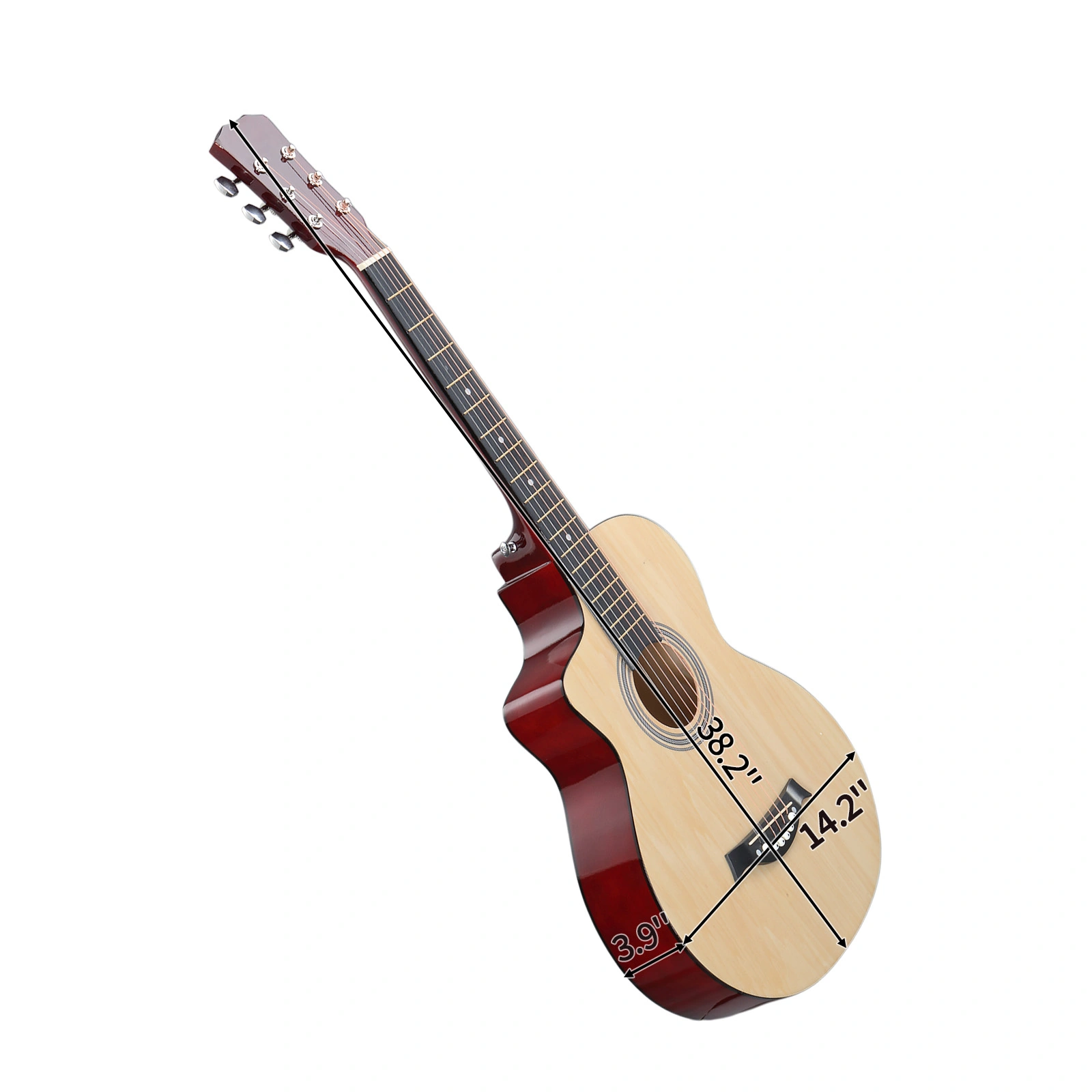 38 Inch Acoustic Guitar for Beginners - JF Body Basswood Folk Guitar, Natural 6-String Student Guitar with Case, Picks & Strap view 2