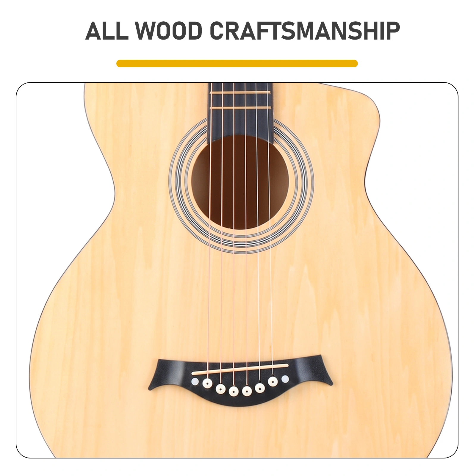 38 Inch Acoustic Guitar for Beginners - JF Body Basswood Folk Guitar, Natural 6-String Student Guitar with Case, Picks & Strap view 6
