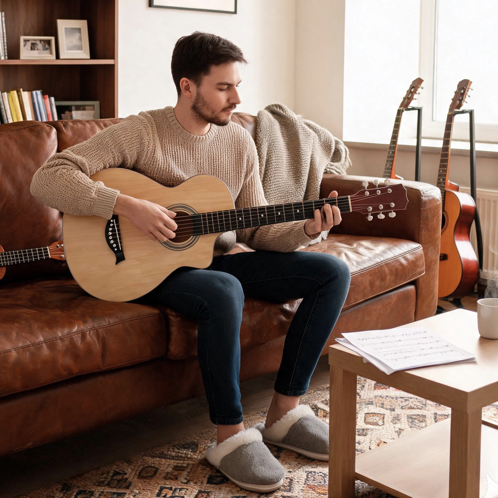 38 Inch Acoustic Guitar for Beginners - JF Body Basswood Folk Guitar, Natural 6-String Student Guitar with Case, Picks & Strap view 8