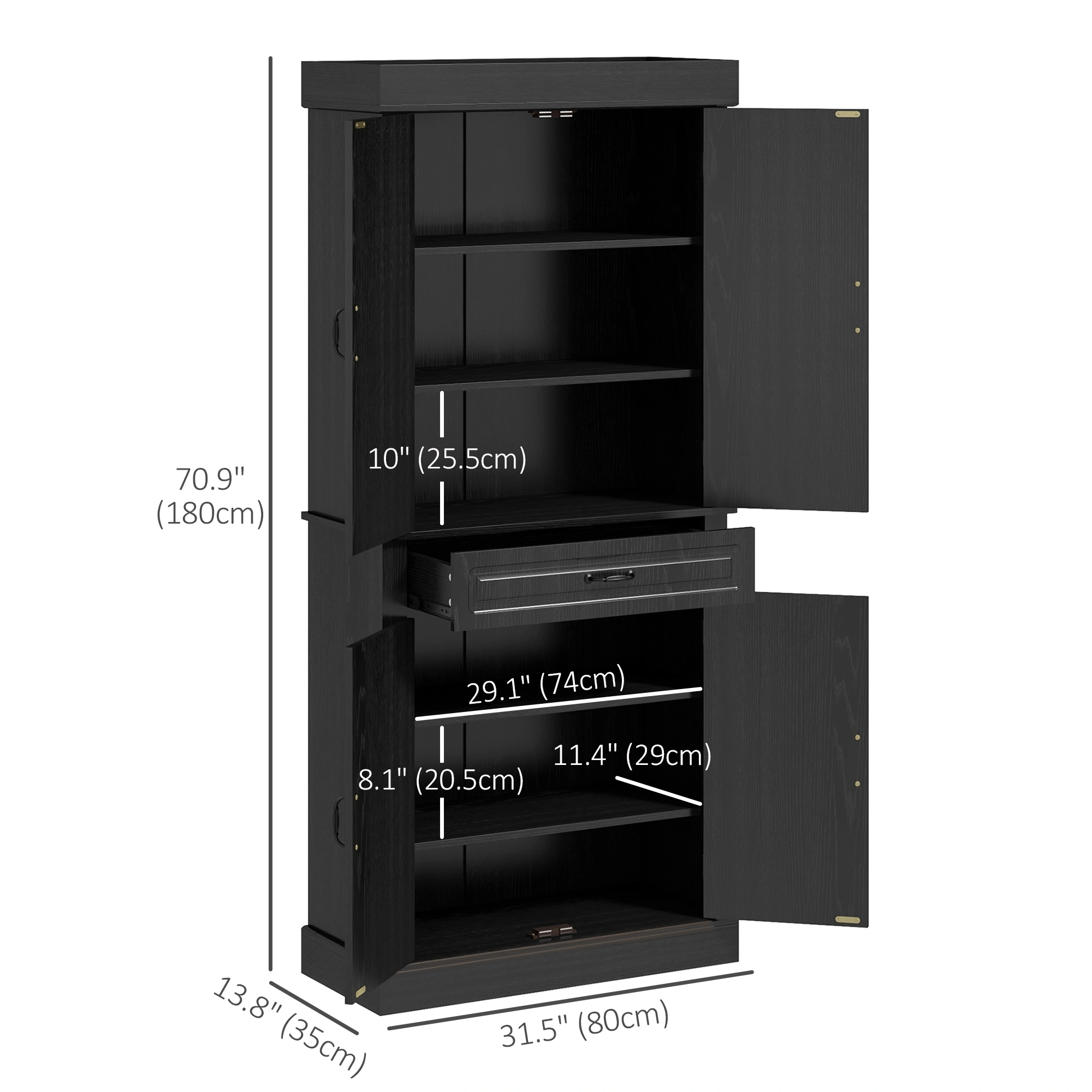 Compact Kitchen Storage Cabinet - Freestanding Pantry Cupboard with Doors, Adjustable Shelves for Cookware, Dishes & Food Storage Organizer view 3