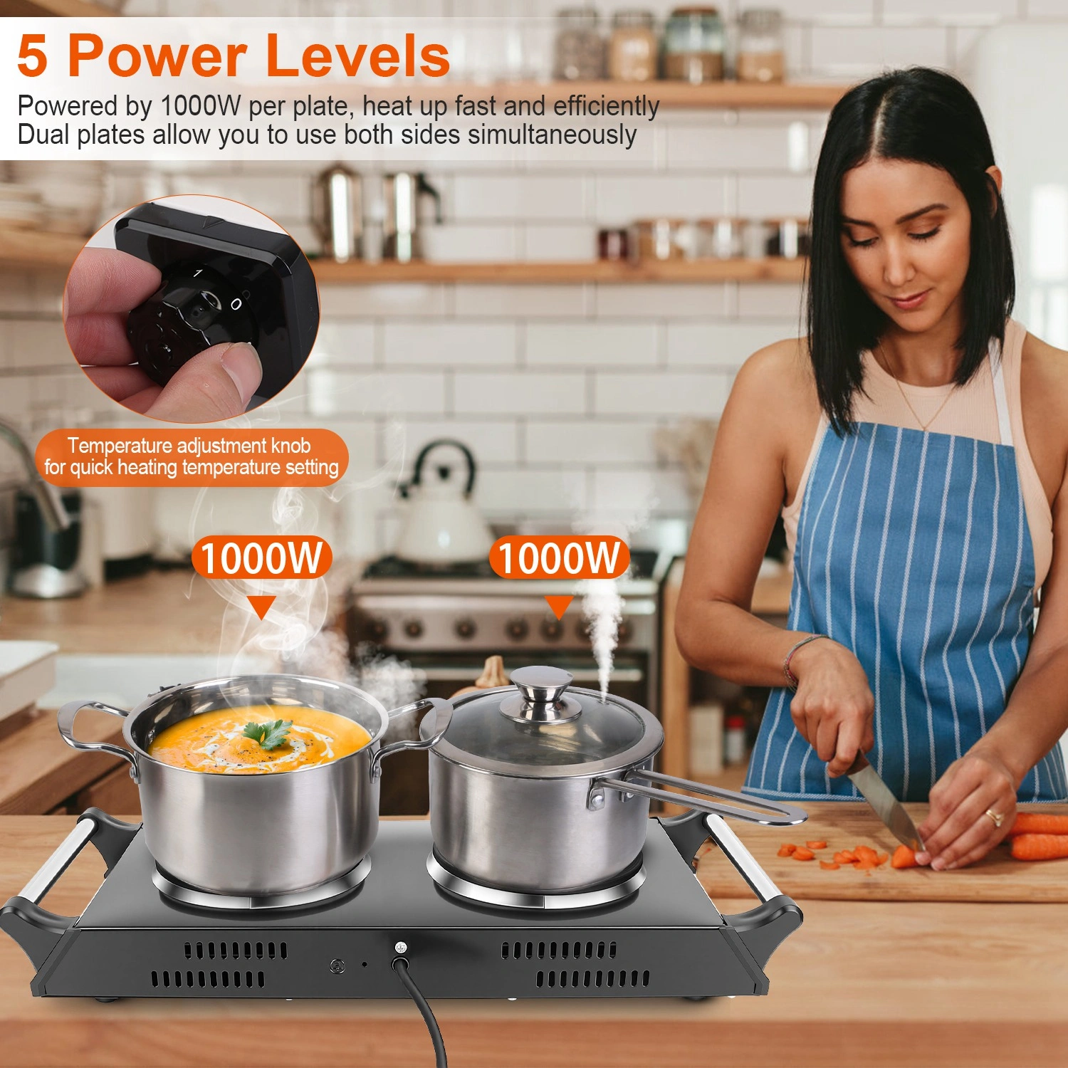 2000W Dual Burner Electric Hot Plate, 5 Temperature Settings (392℉-932℉), Portable Countertop Stove for All Flat Cookware, Fast & Even Heating, Easy to Clean, Ideal for Dorms, RVs, Apartments view 11