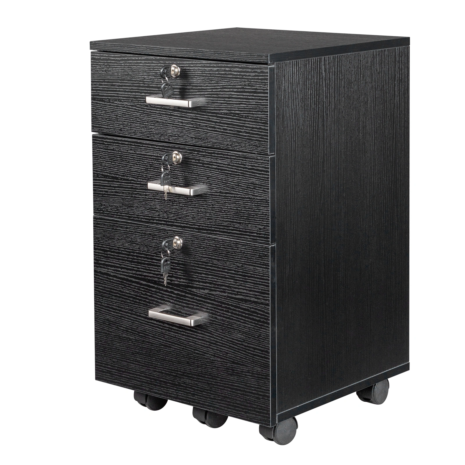 FCH 3-Drawer Filing Cabinet with Wood Grain Finish, Black MDF Office Storage Cabinet with Lock, 3 Tier File Organizer for Home Office view 3