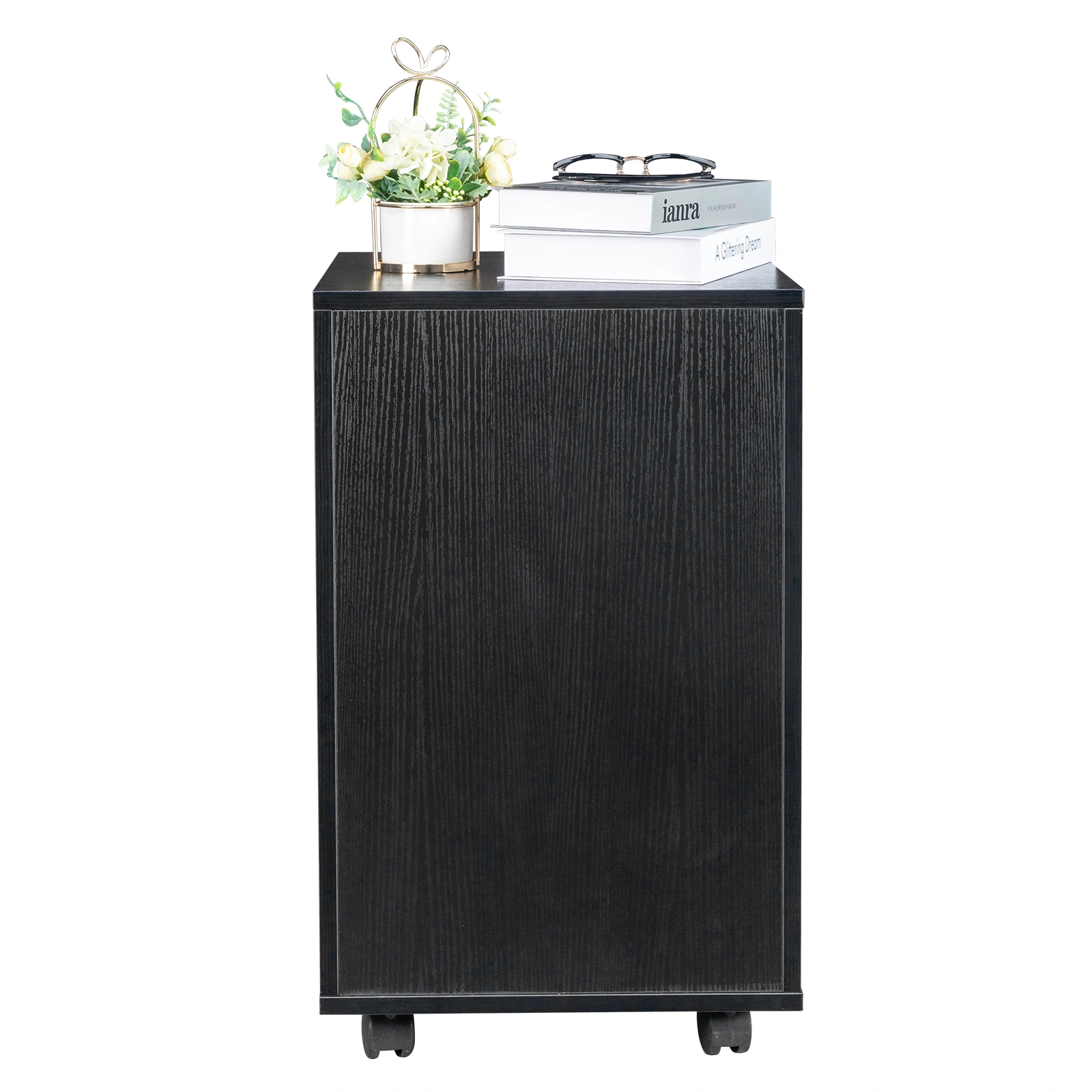 FCH 3-Drawer Filing Cabinet with Wood Grain Finish, Black MDF Office Storage Cabinet with Lock, 3 Tier File Organizer for Home Office view 4